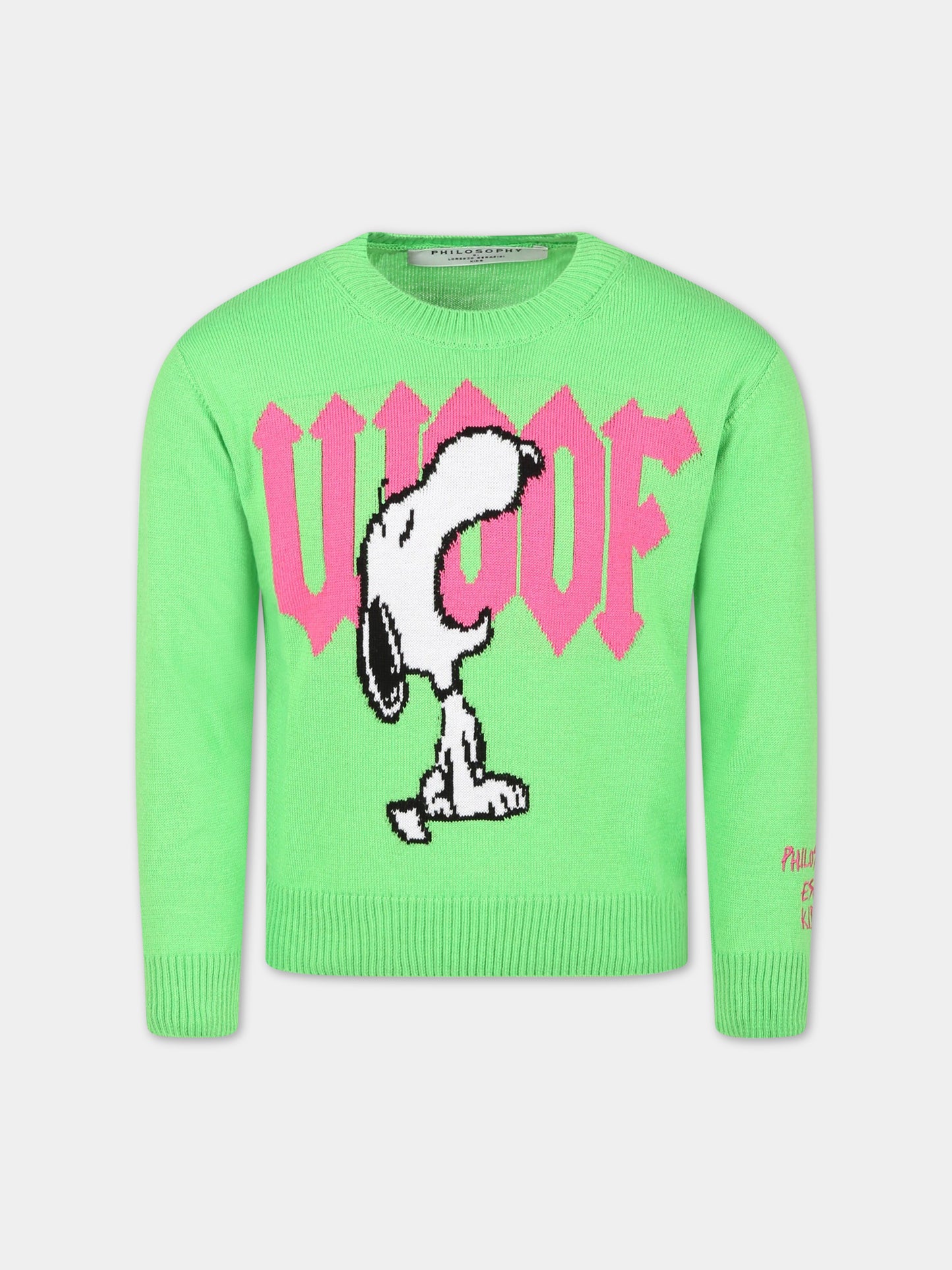Maglione verde per bambina con snoopy,Philosophy,PJMA86C FL209 1010