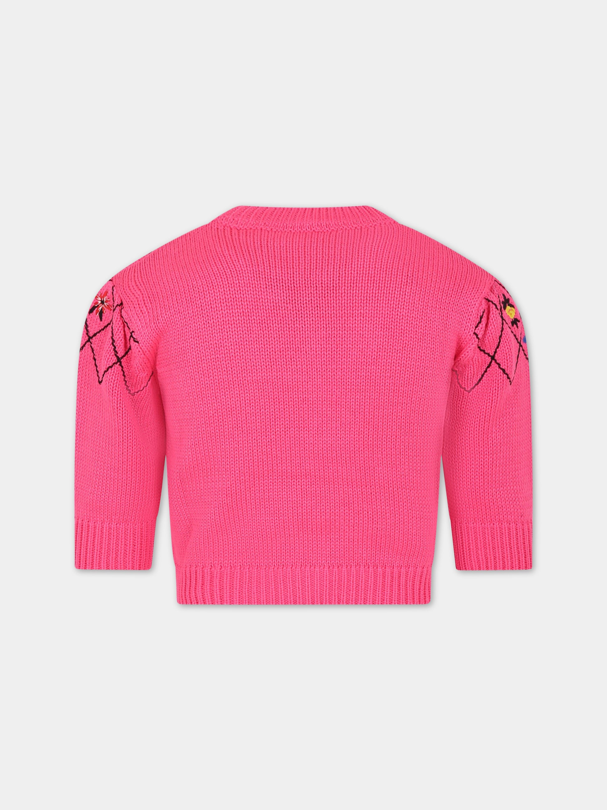 Maglione fucsia per bambina con fiori ricamati,Philosophy,PJMA76C FL209 C006