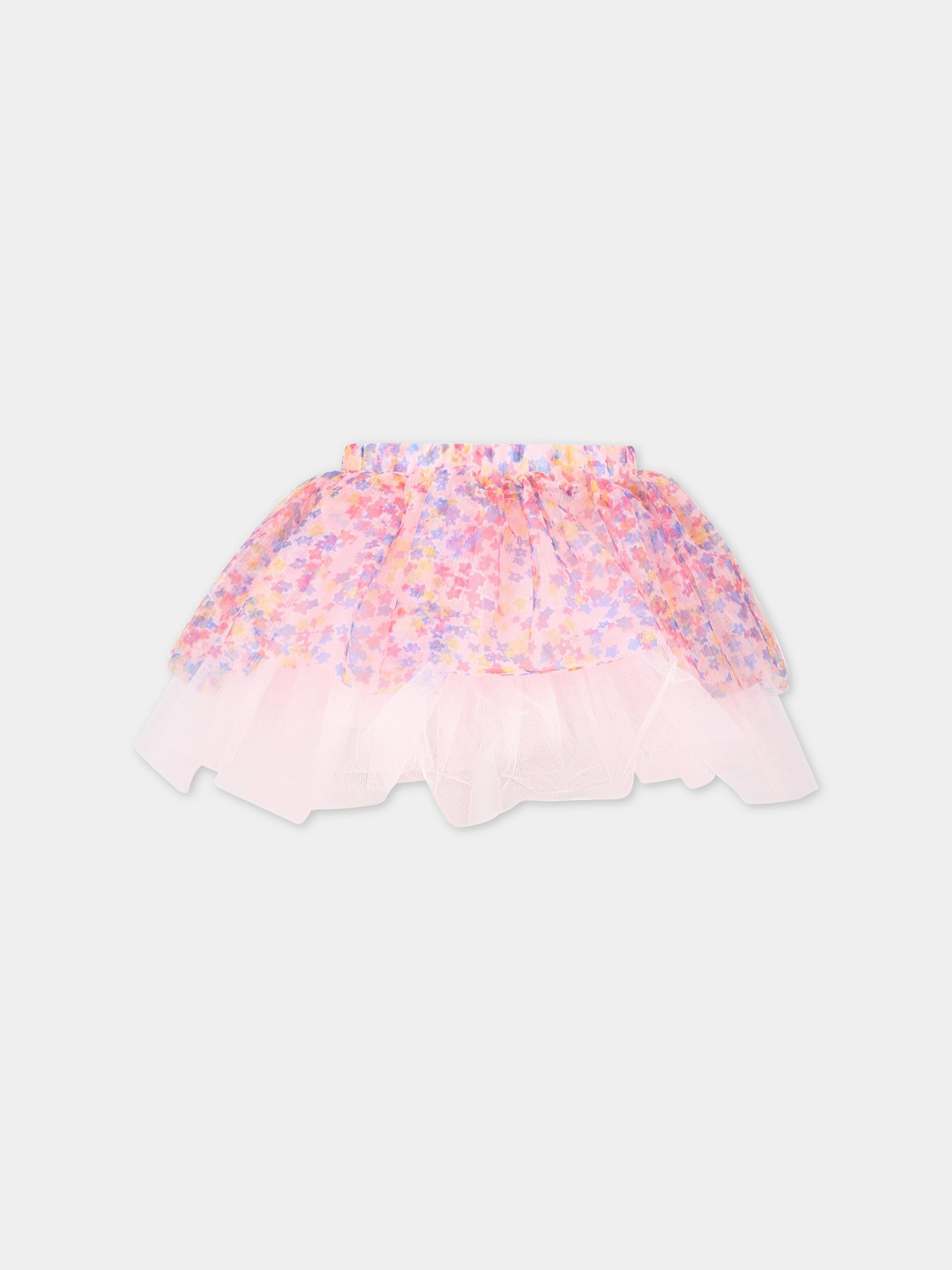 Gonna rosa per bambina con tulle e fiori,Philosophy,PJGO81 TU75 D011