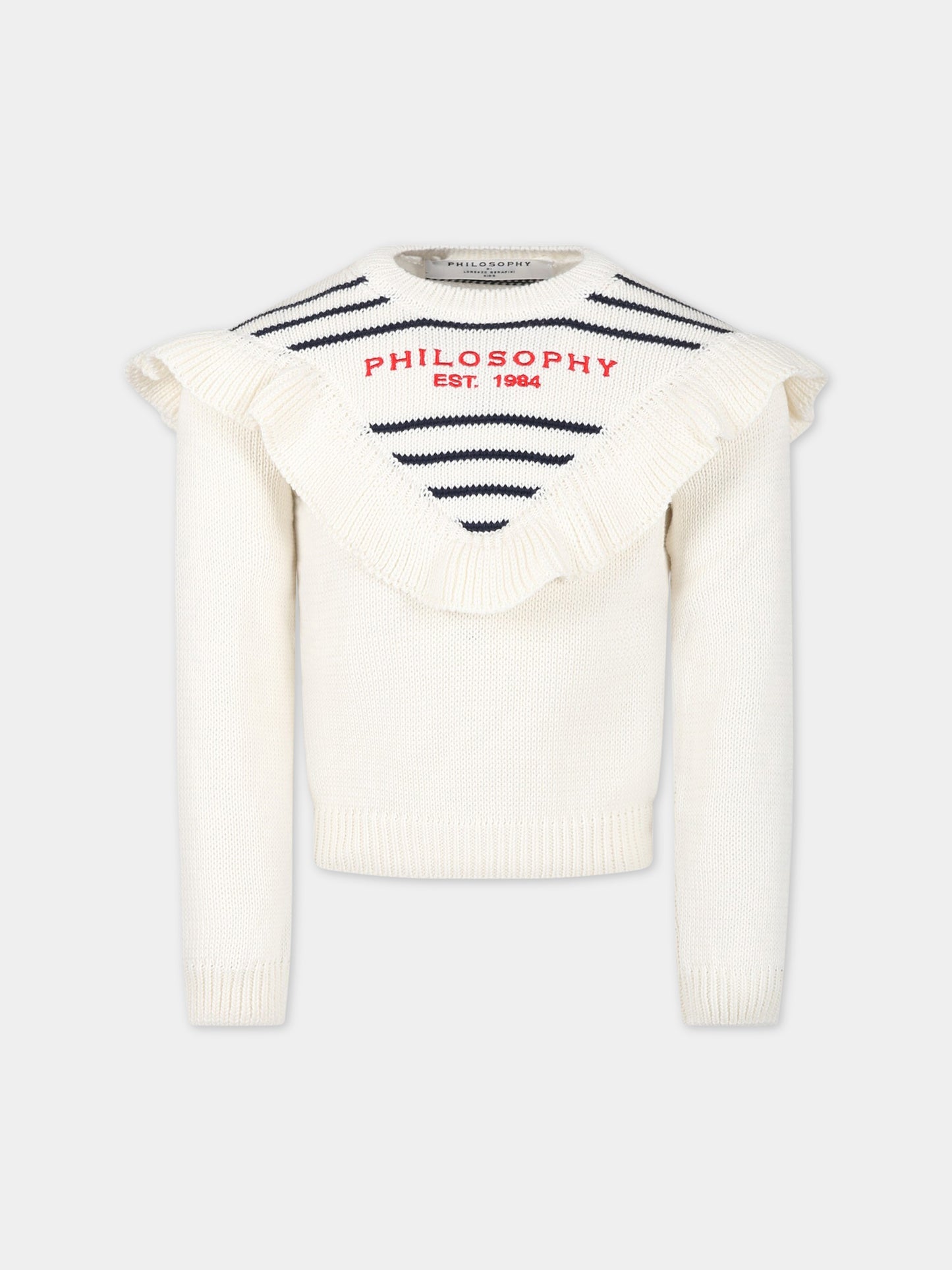 Maglione bianco per bambina con logo,Philosophy,PJMA75C FL01 0020