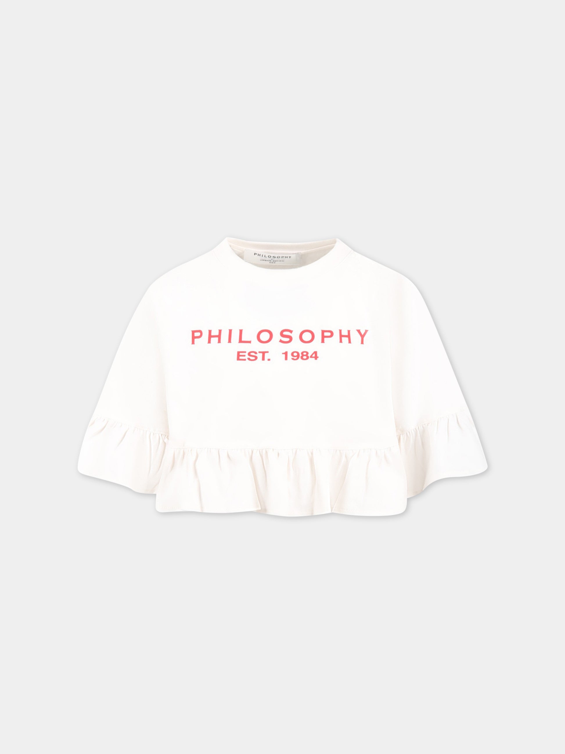 T-shirt bianca  per bambina con dettaglio logo,Philosophy,PJTS129 JE138 0018