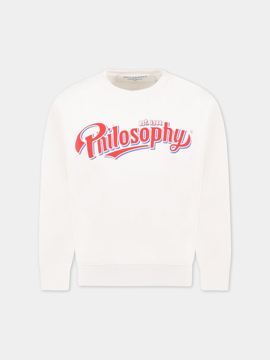 Felpa bianca con dettaglio logo per bambina,Philosophy,PJFE123 FE144 0009