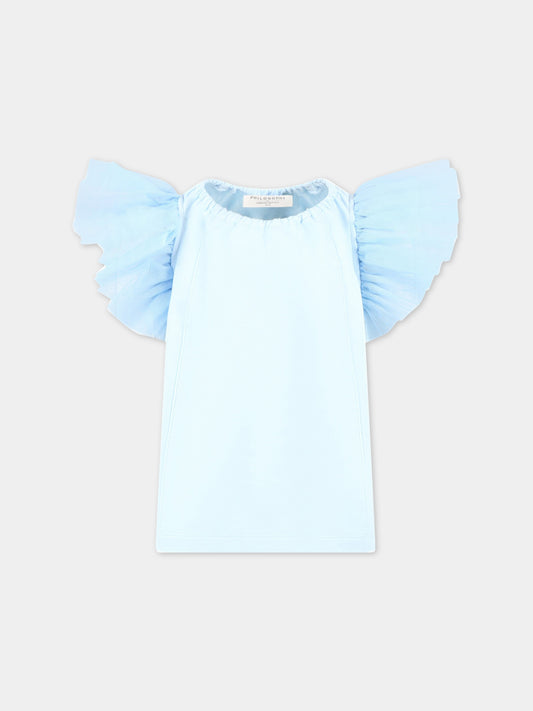 Felpa celeste per bambina con tulle,Philosophy,PJFE128 FE144 9012