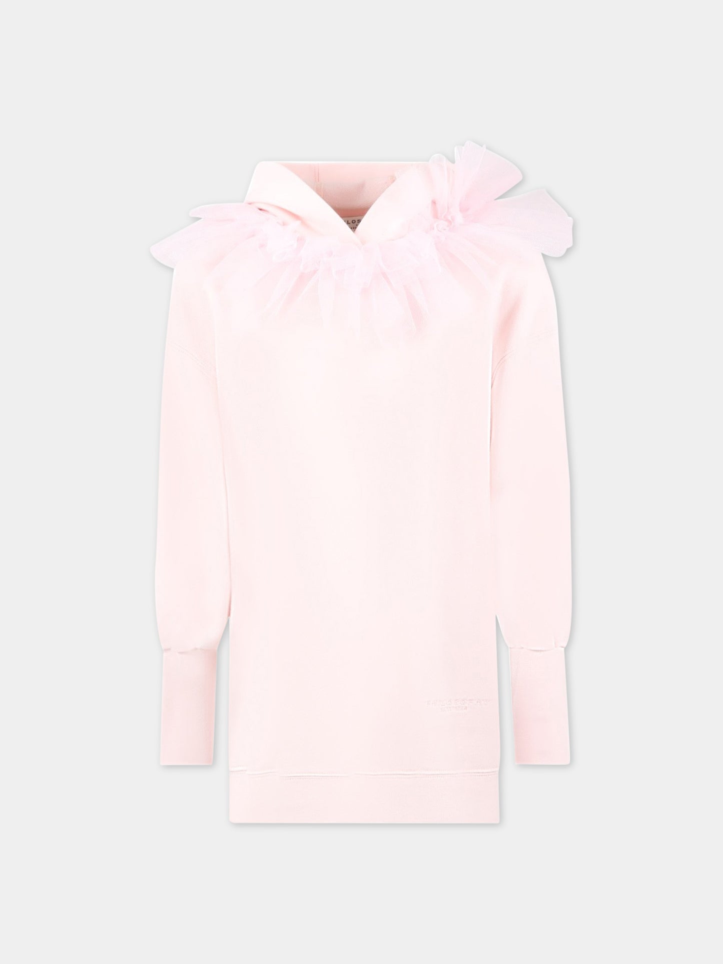 Vestito rosa per bambina con dettagli in tulle e logo,Philosophy,PJAB252 FE144 C012