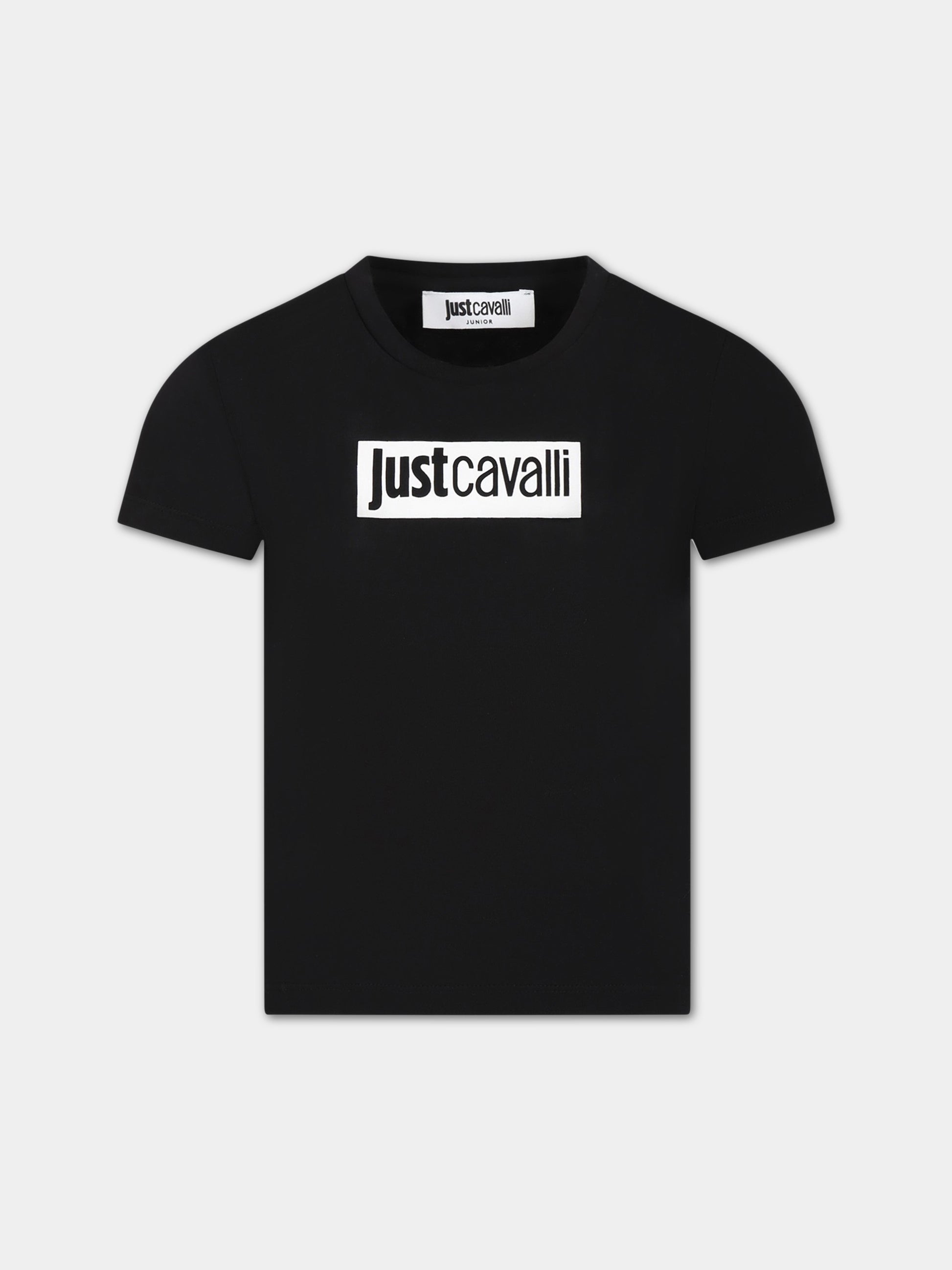 T-shirt nera per bambina con logo,Just Cavalli,JFTS005 JE95B N000