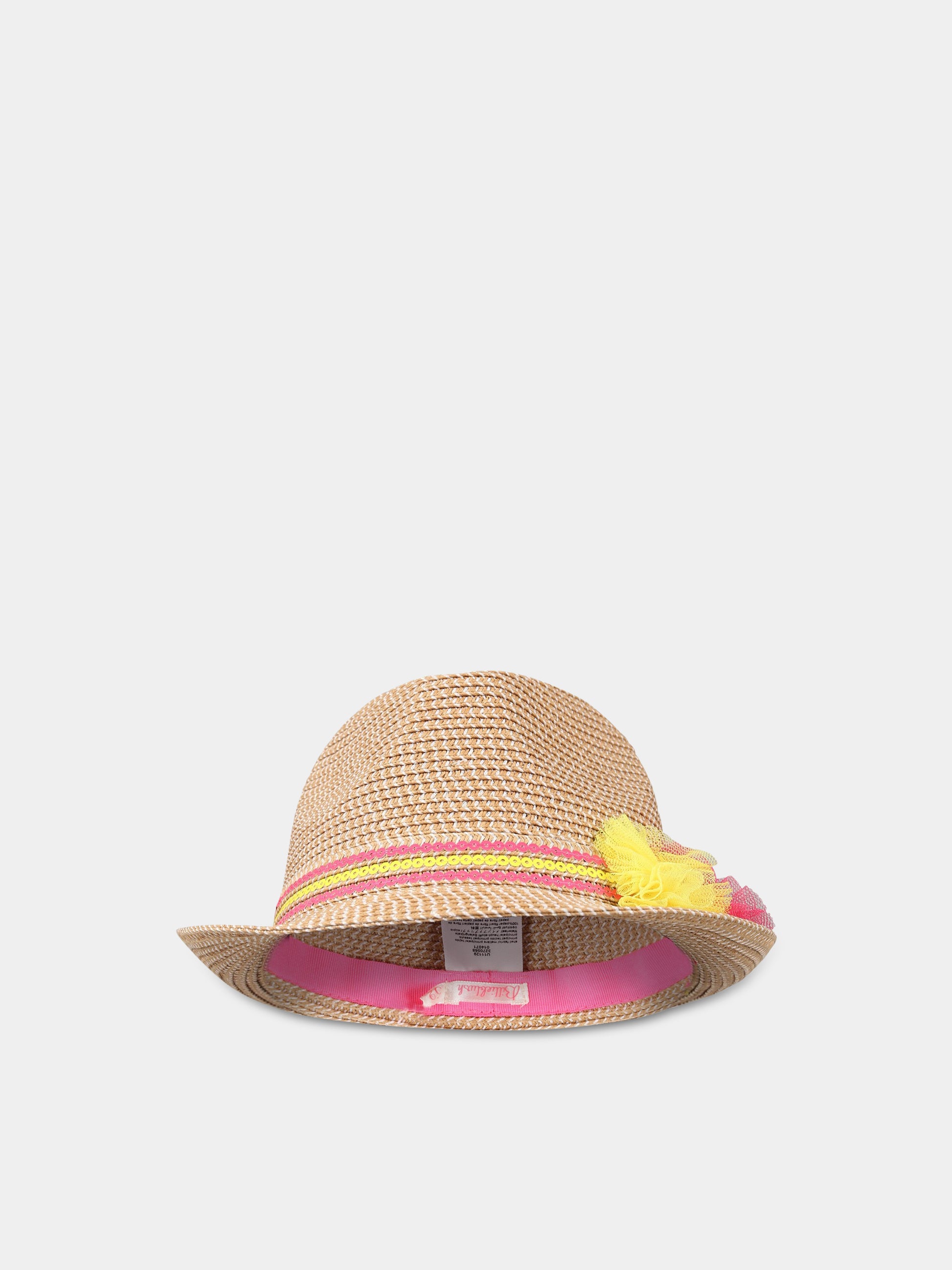 Cappello beige per bambina con rouches e paillettes,Billieblush,U11129 Z40