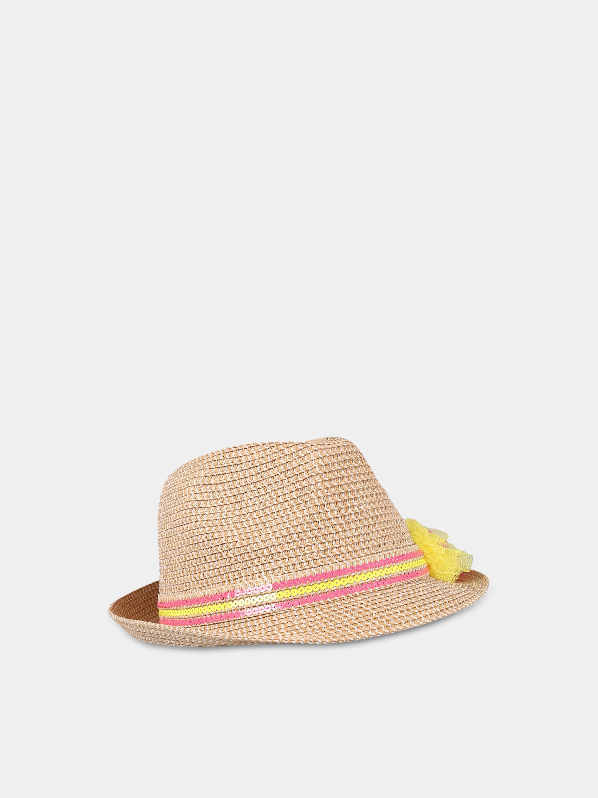 Cappello beige per bambina con rouches e paillettes,Billieblush,U11129 Z40