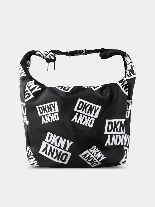 Borsa nera per bambina con logo bianco,Dkny,D30563 M41