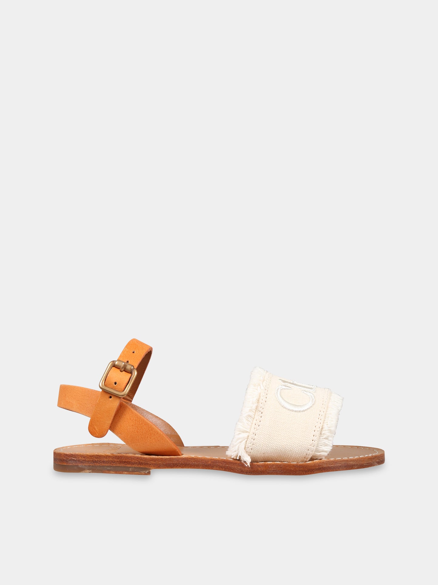 Sandali avorio per bambina con logo ricamato,Chloé Kids,C19178 148