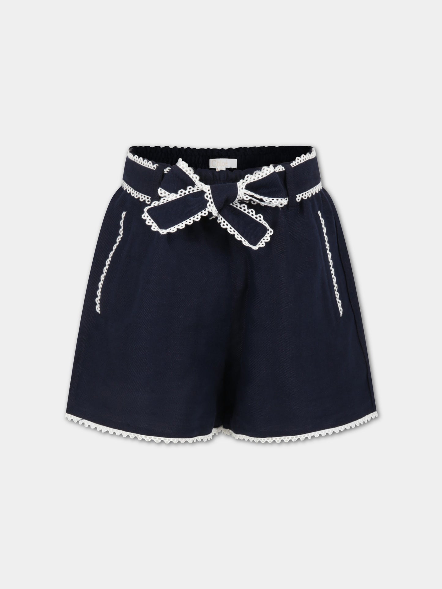 Shorts blu per bambina con dettagli smerlati,Chloé Kids,C14738 859