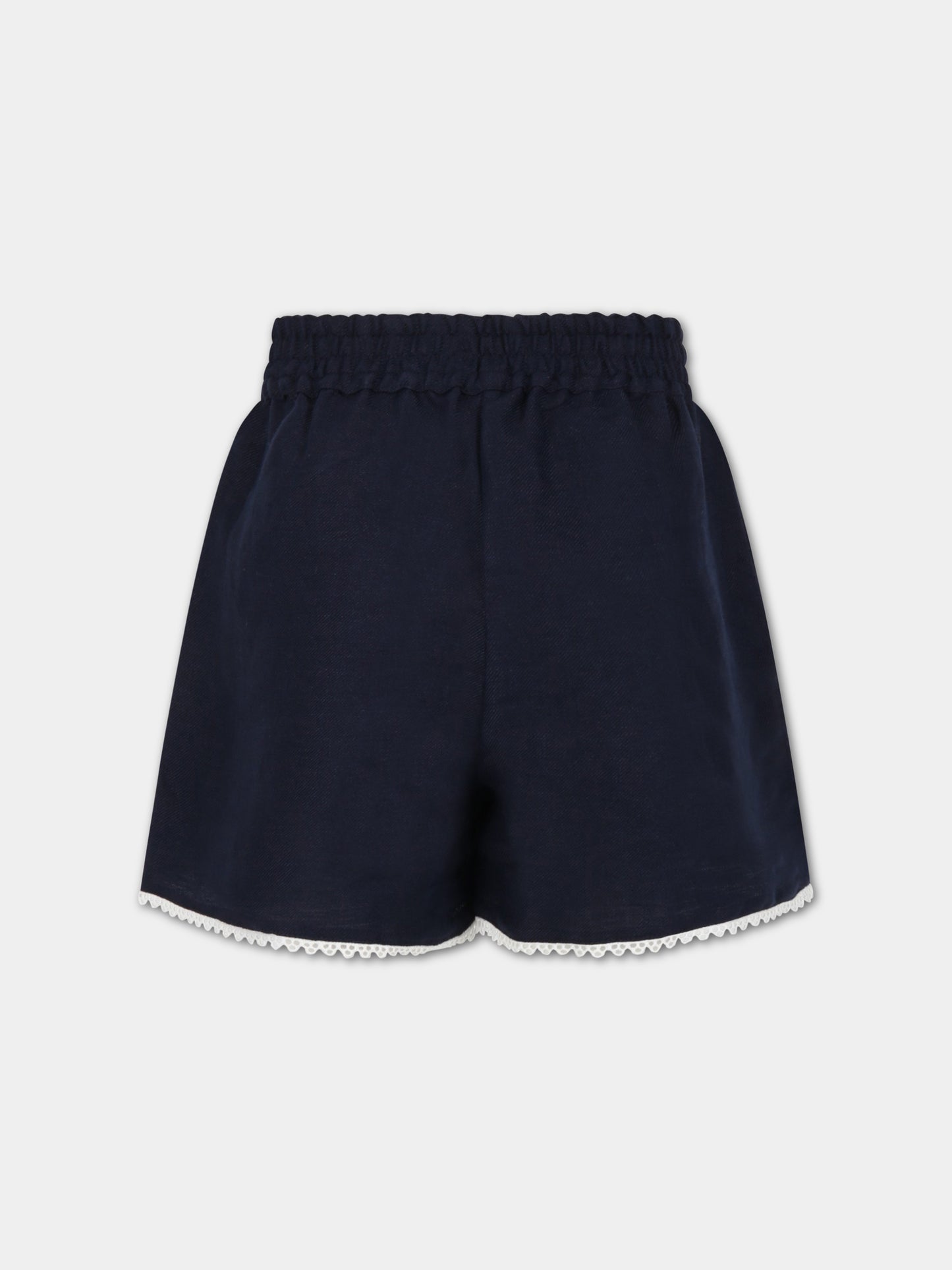 Shorts blu per bambina con dettagli smerlati,Chloé Kids,C14738 859