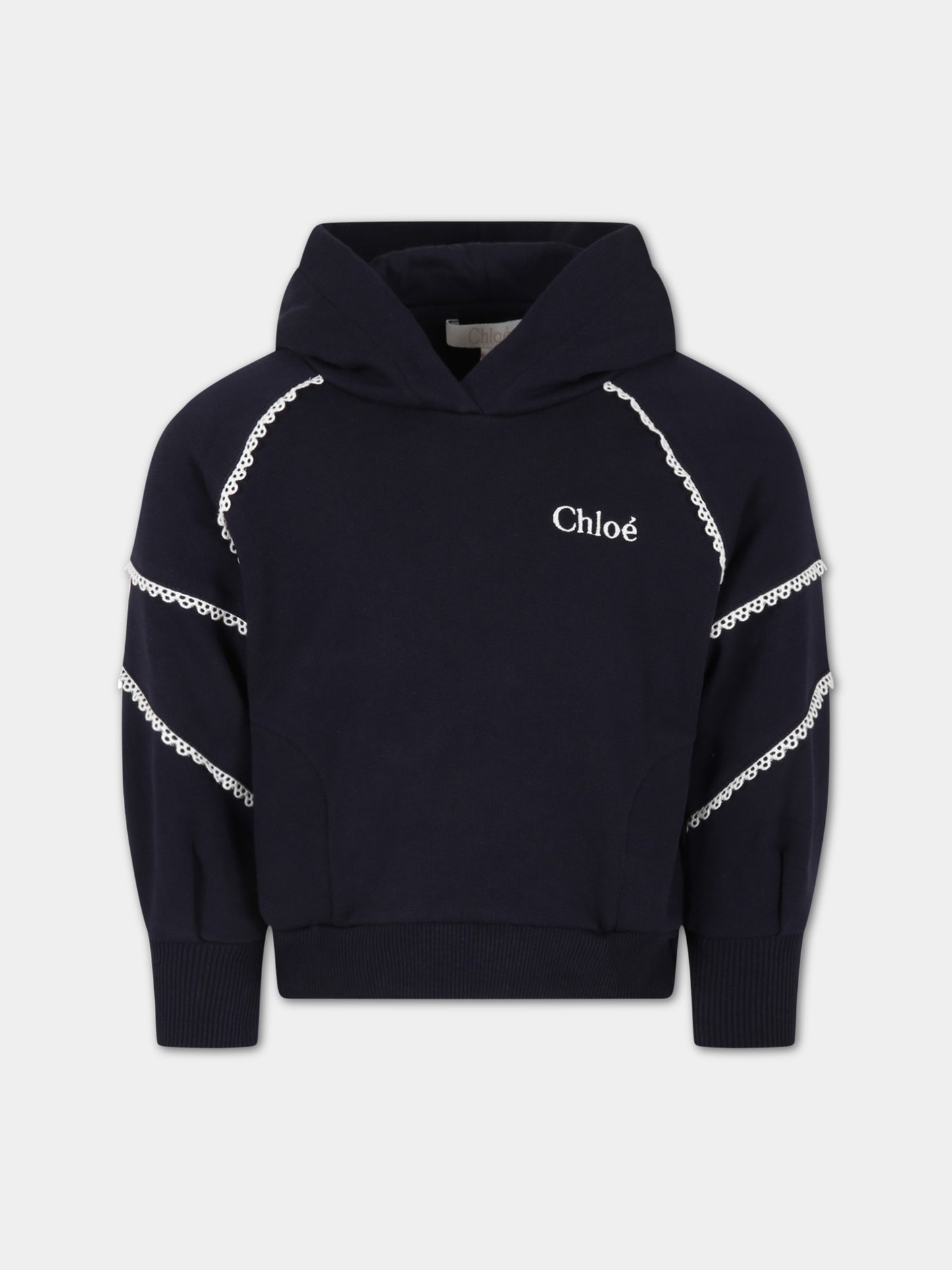 Felpa blu per bambina con logo bianco,Chloé Kids,C15D98 859