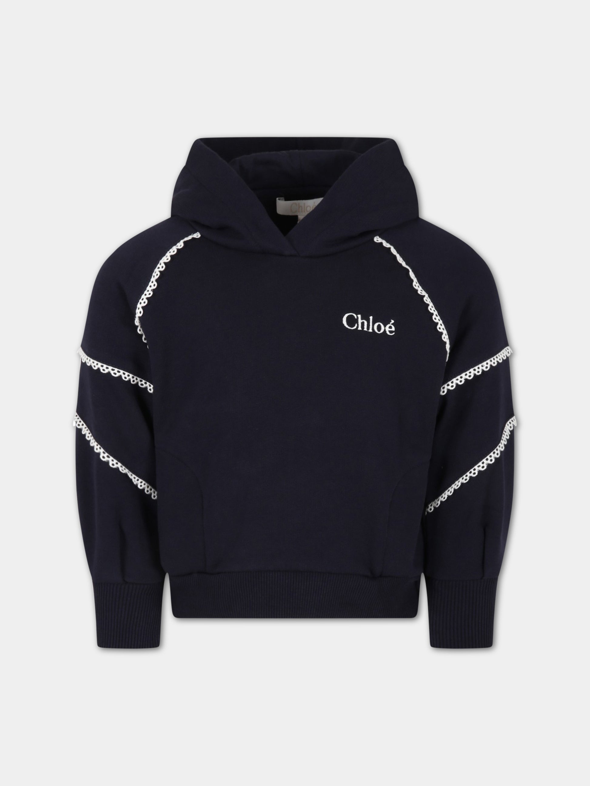Felpa blu per bambina con logo bianco,Chloé Kids,C15D98 859