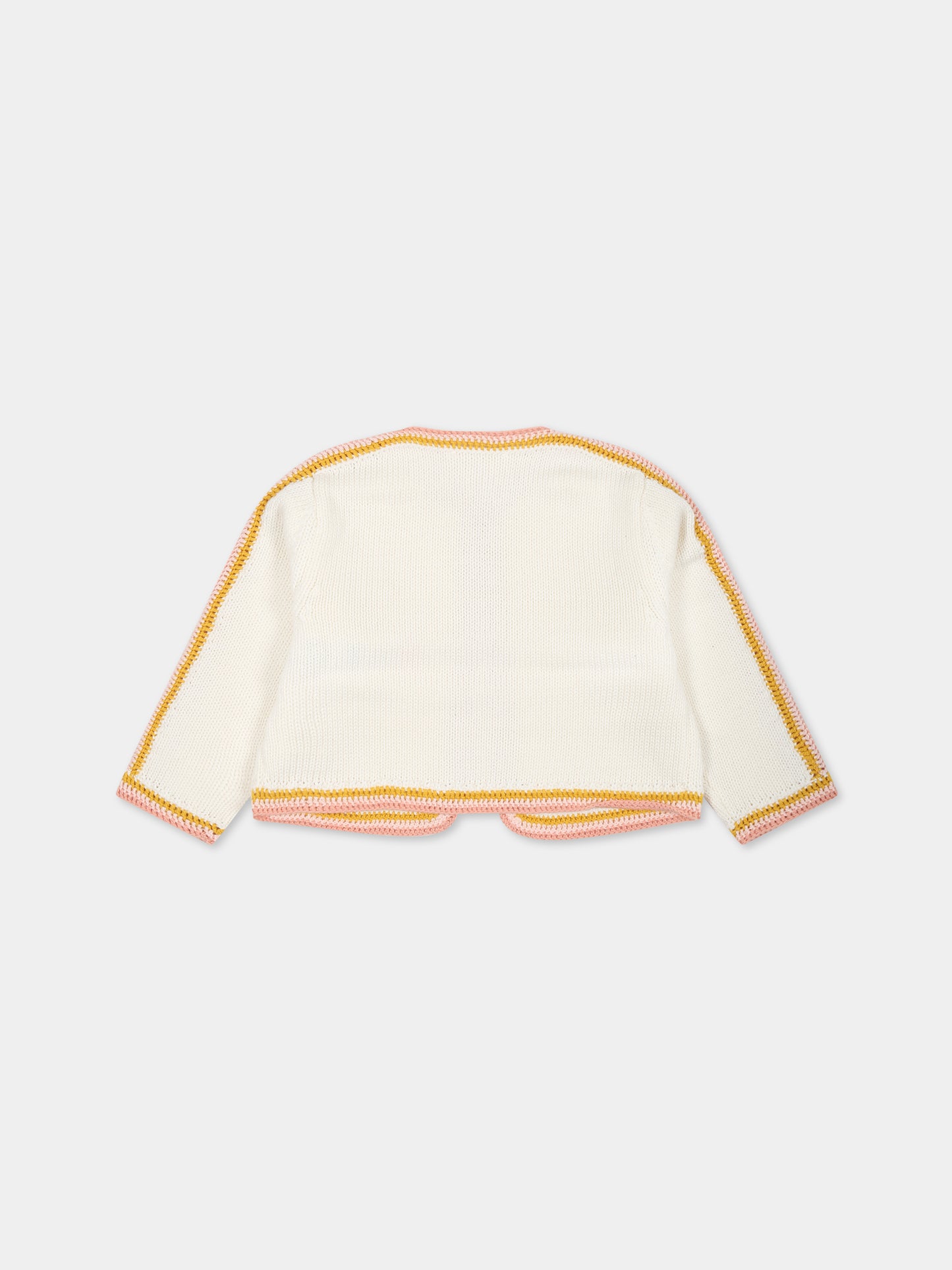 Cardigan bianco per bambina con dettagli multicolor e logo,Chloé Kids,C05430 117