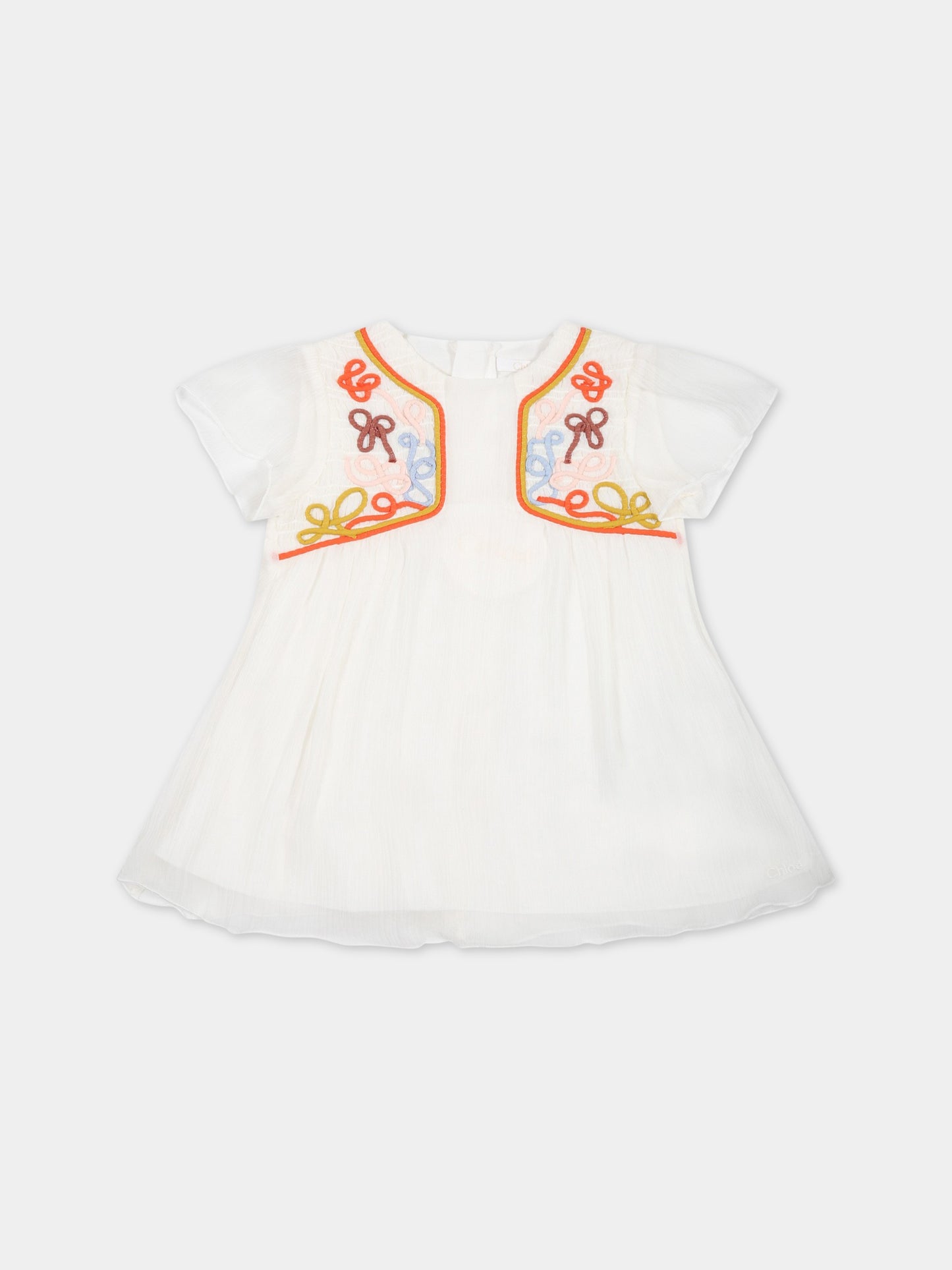 Vestito bianco per neonata con ricami,Chloé Kids,C02344 117