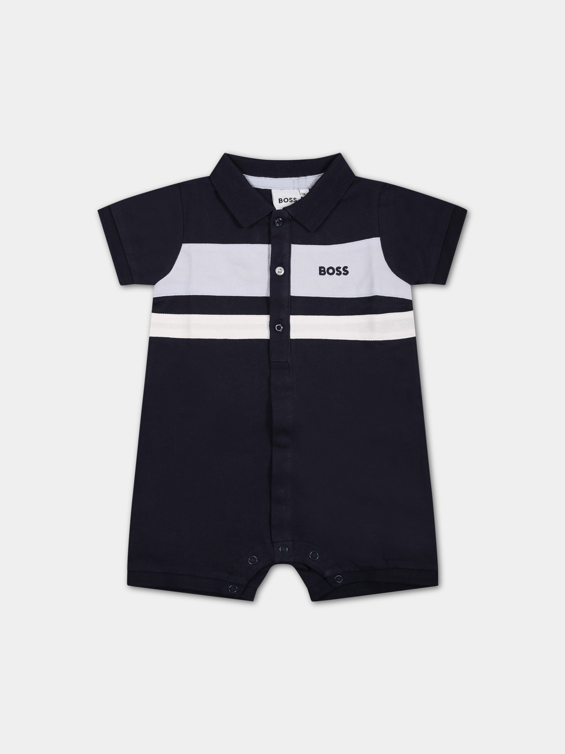 Pagliaccetto blu per neonato con logo,Boss,J94339 849