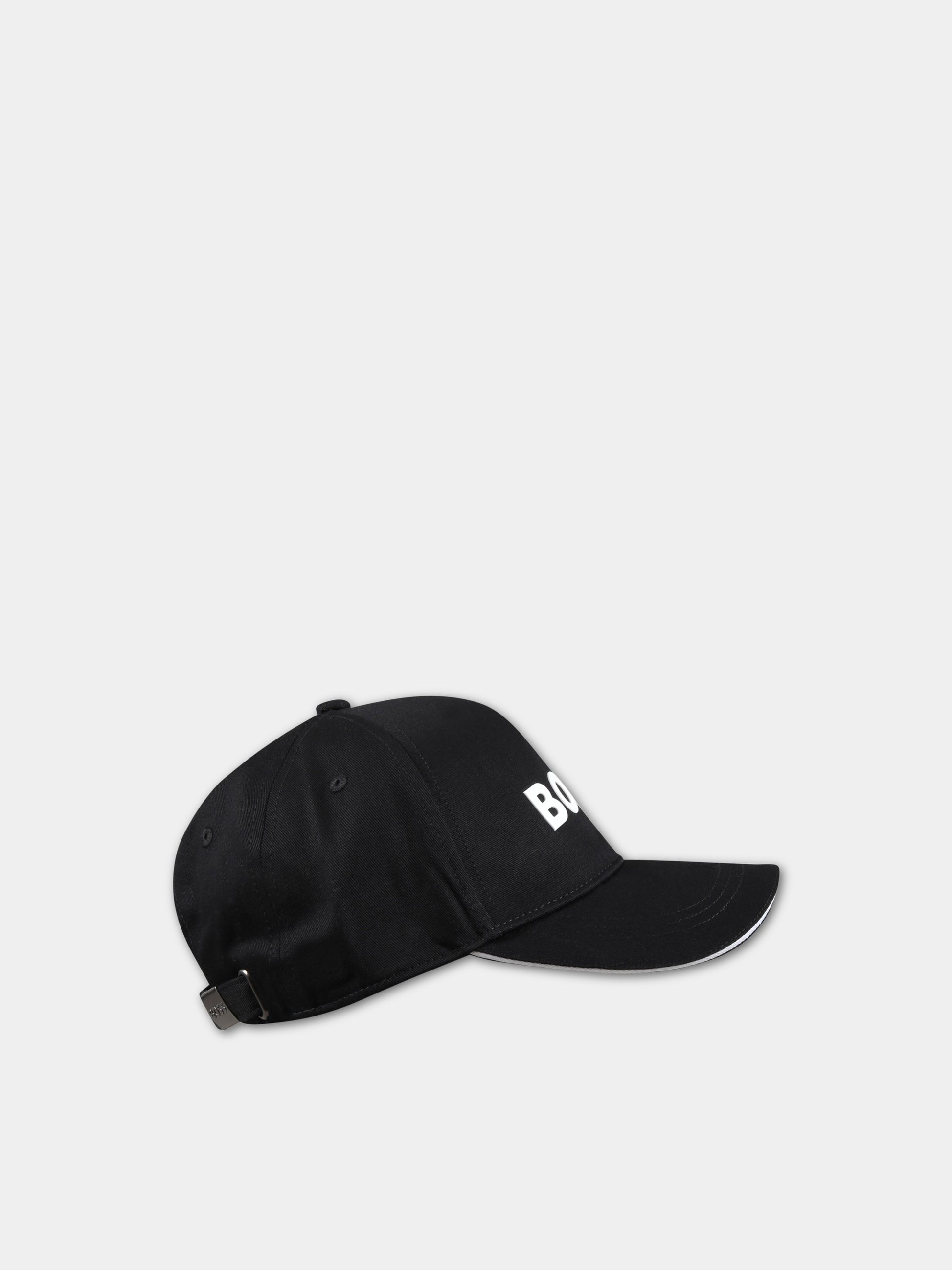 Cappello nero per bambino con logo bianco,Boss,J21271 09B