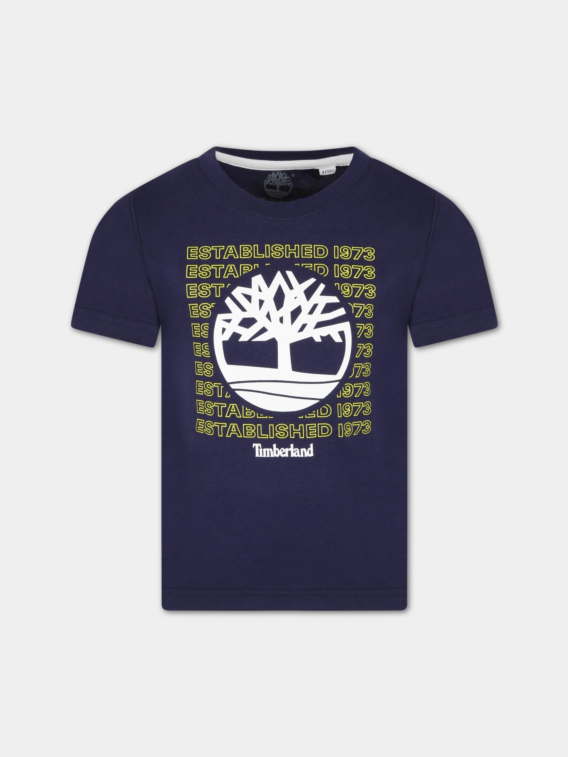 T-shirt blu per bambino con logo bianco,Timberland,T25T97 85T