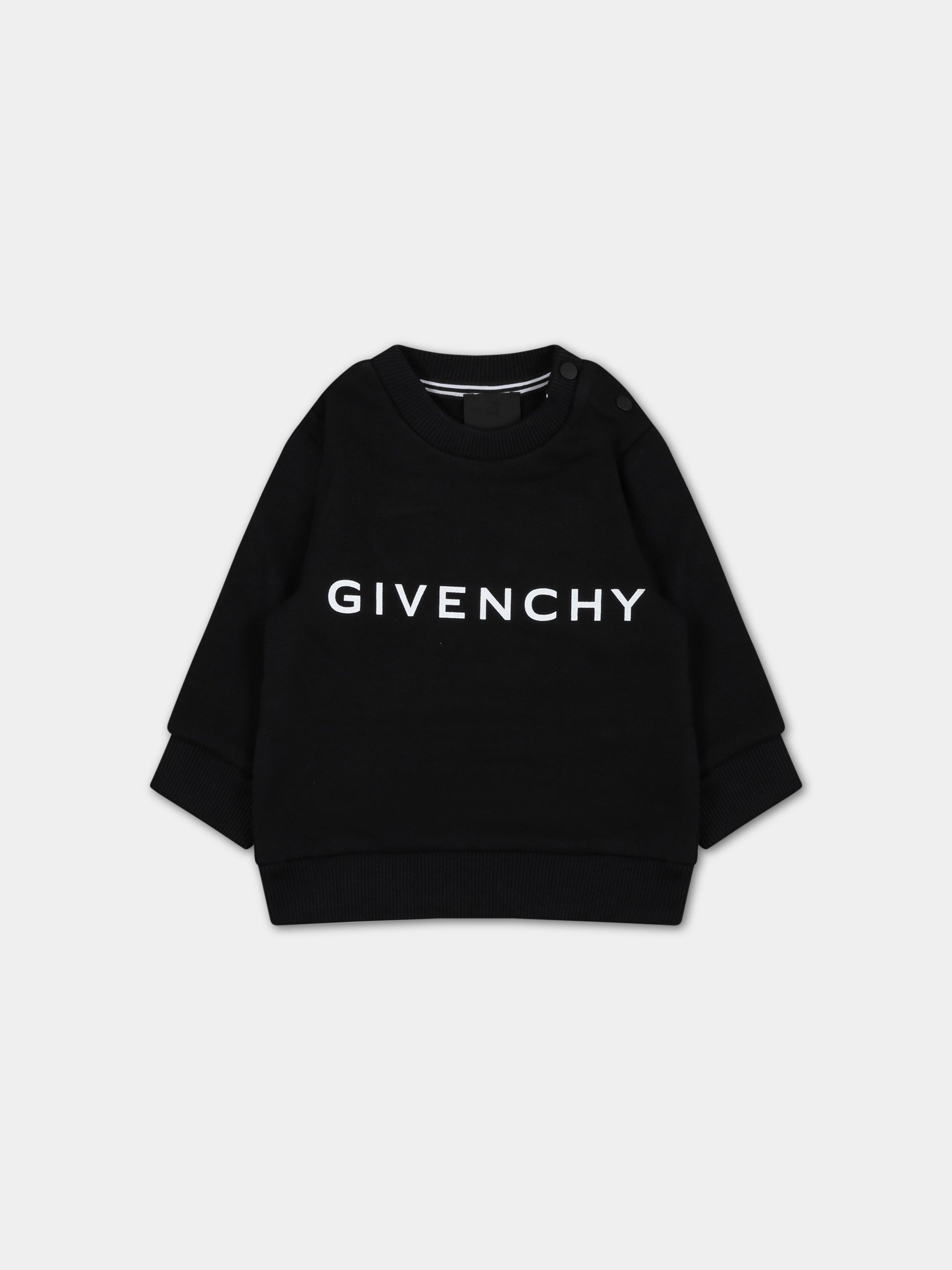 Felpa nera per neonato con logo bianco,Givenchy Kids,H05253 09B