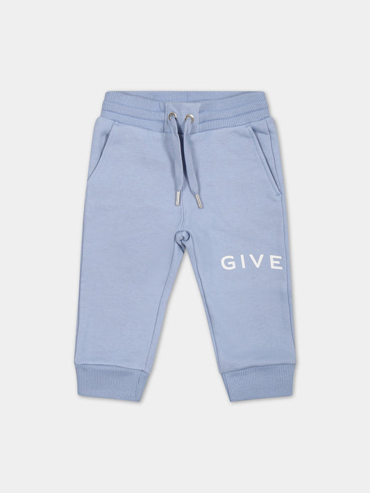 Pantalone azzurro per neonato con logo,Givenchy Kids,H04153 790