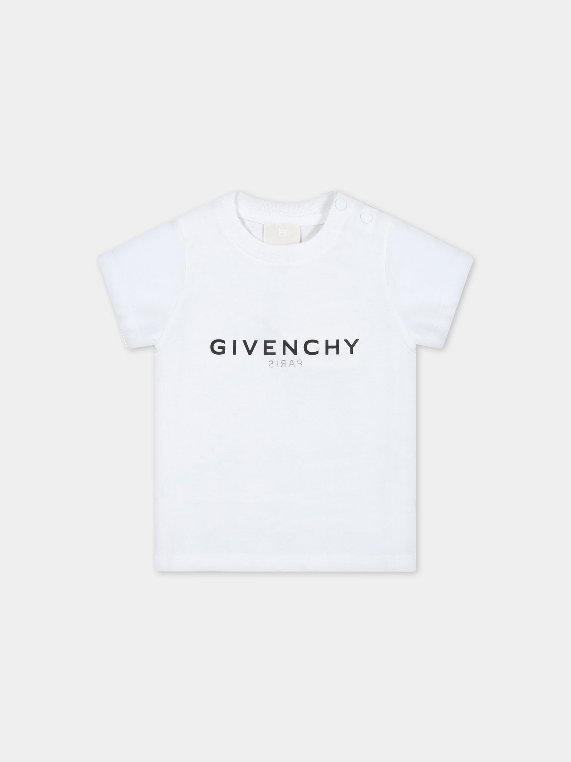 T-shirt bianca per neonati con logo nero,Givenchy Kids,H05246 10P