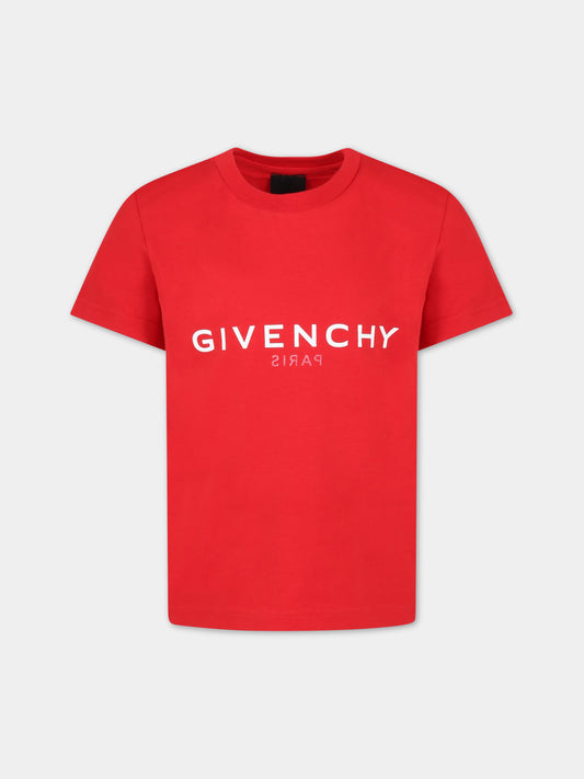 T-shirt rossa per bambino con logo bianco,Givenchy Kids,H25404 991