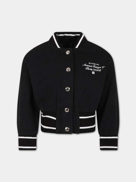 Bomber nero per bambina con logo,Givenchy Kids,H15313 09B