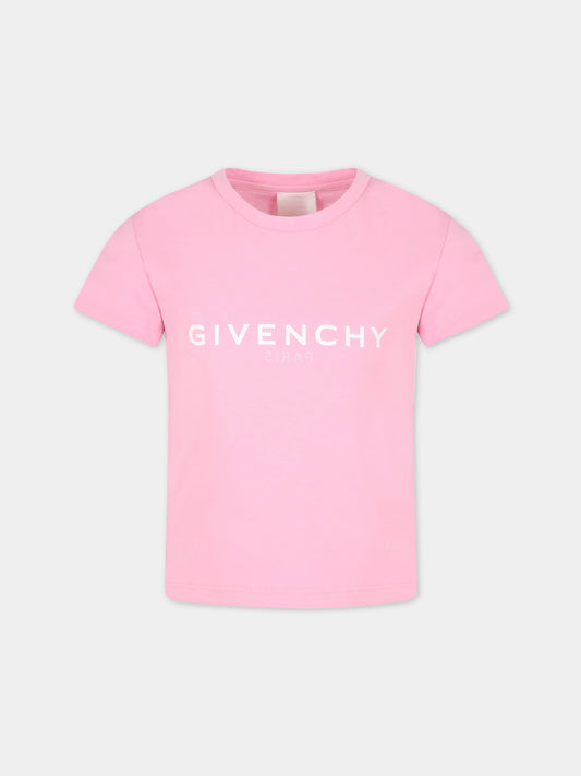 T-shirt rosa per bambina con logo nero,Givenchy Kids,H15296 465