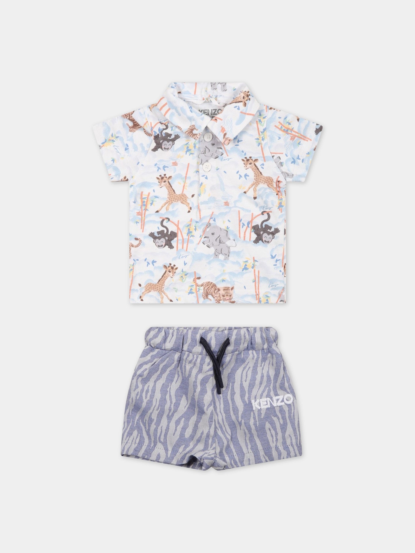 Completo multicolor per neonato con animali e logo,Kenzo Kids,K98102 10P