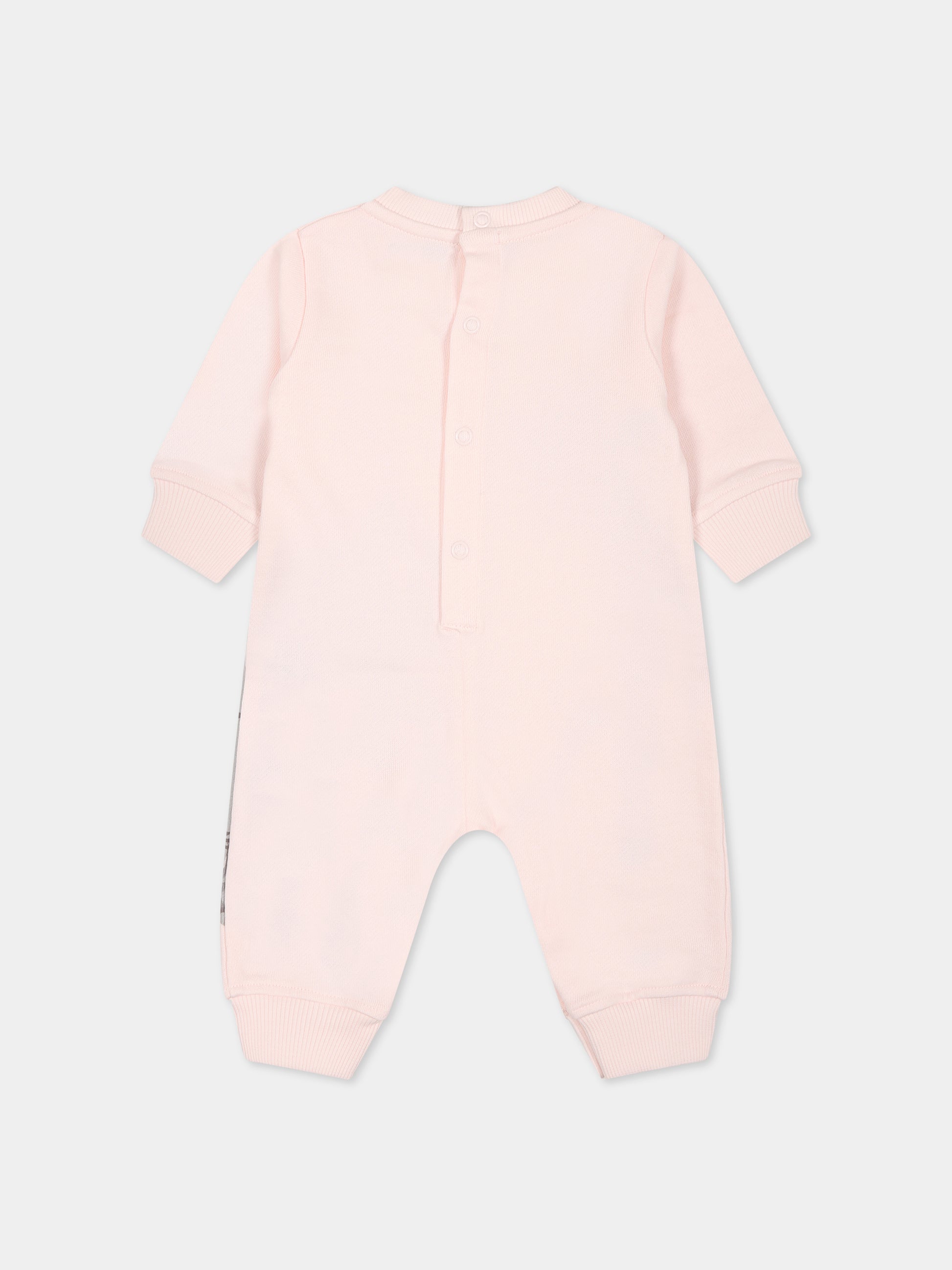 Tutina rosa per neonata con stampa elefante, giraffa e logo,Kenzo Kids,K94103 450
