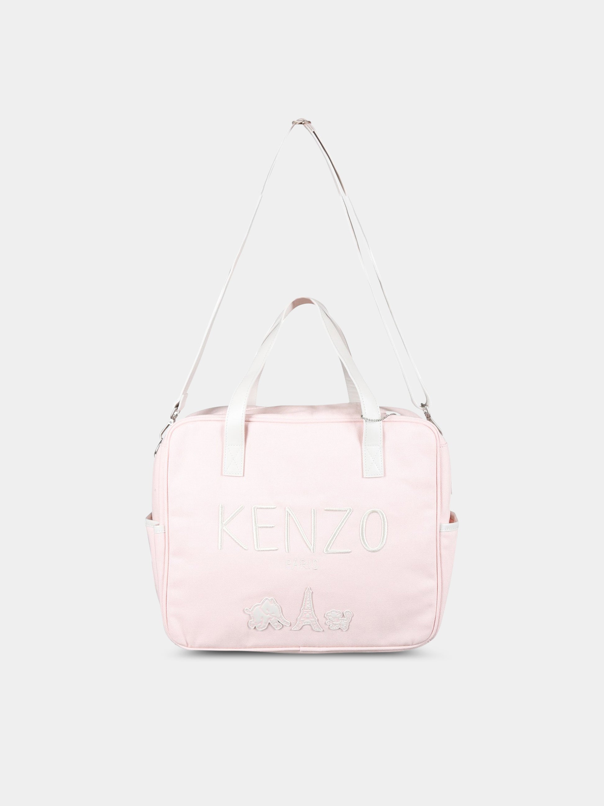 Borsa-mamma rosa per neonata con logo avorio,Kenzo Kids,K90094 453