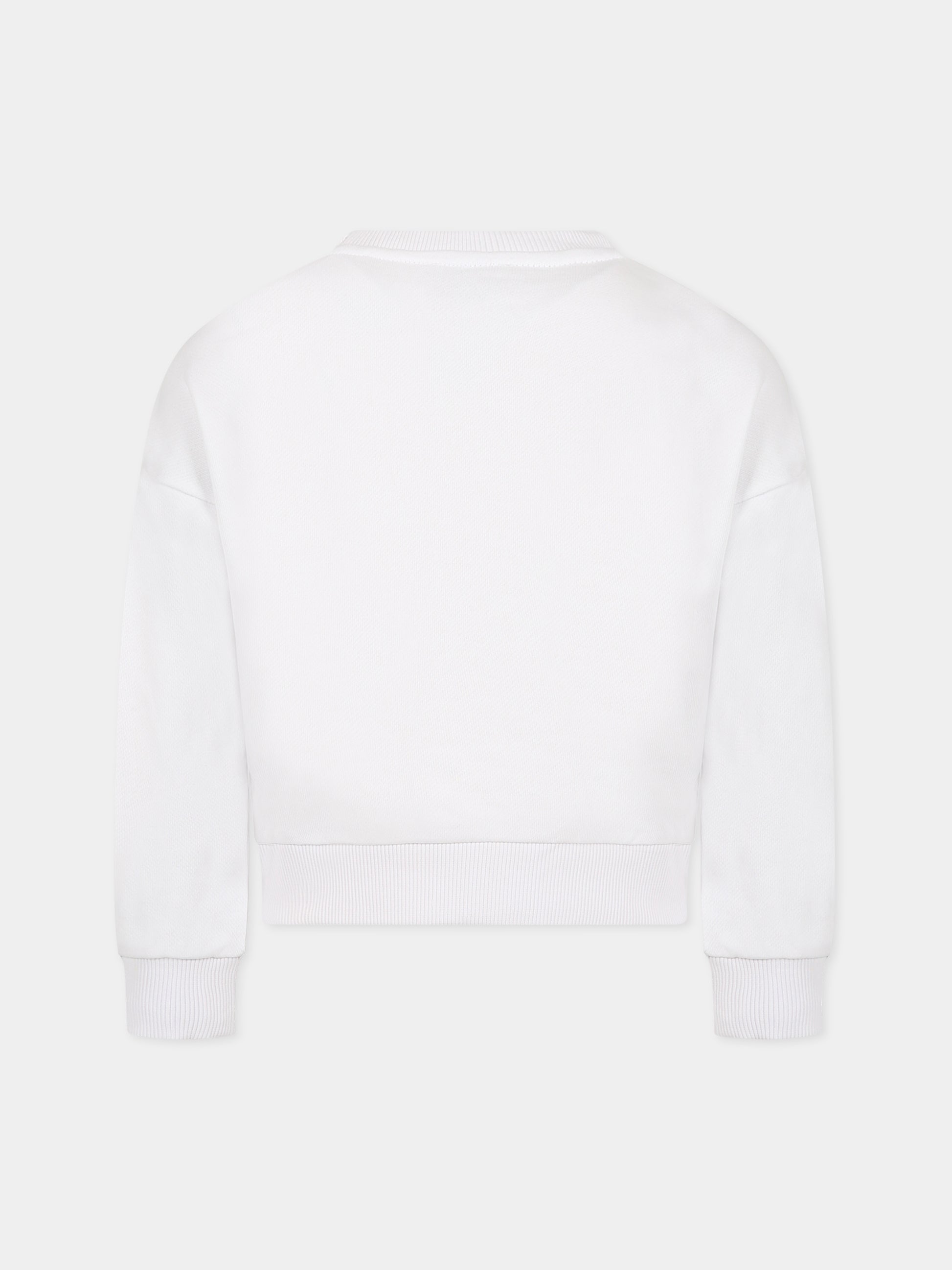 Felpa bianca per bambina con Kotora e logo,Kenzo Kids,K15635 10P