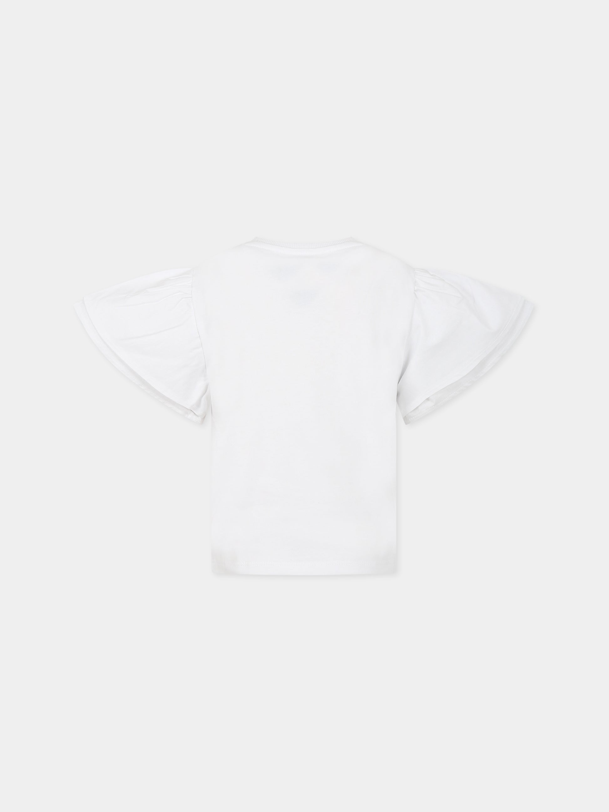 T-shirt bianca per bambina con stampa fiori e logo,Kenzo Kids,K15627 10P