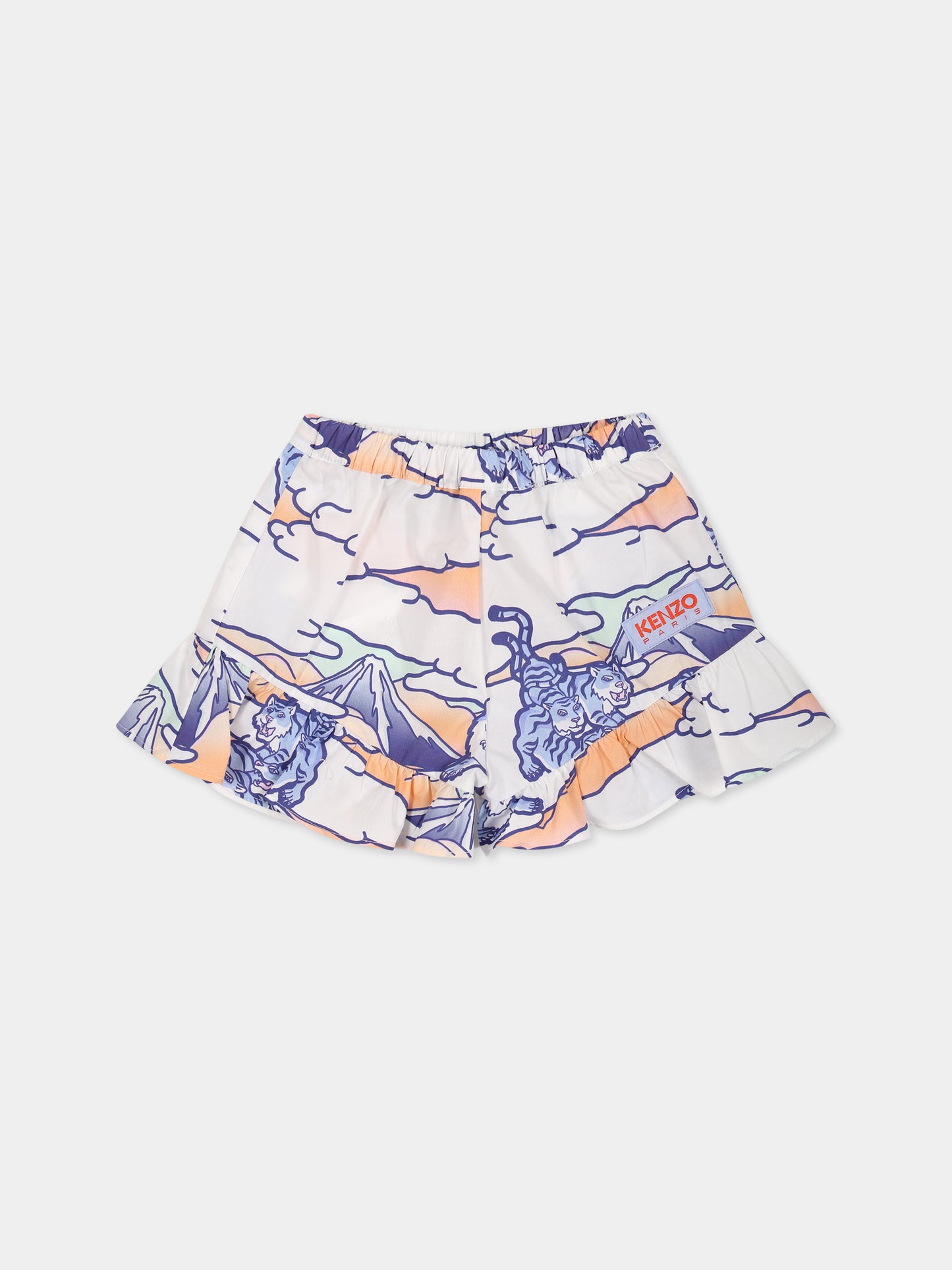 Shorts bianco per neonata con stampa multicolor e logo,Kenzo Kids,K04218 10P