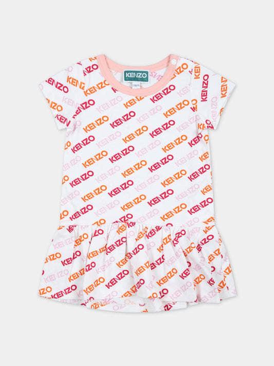 Vestito bianco per neonata con logo,Kenzo Kids,K02095 10P
