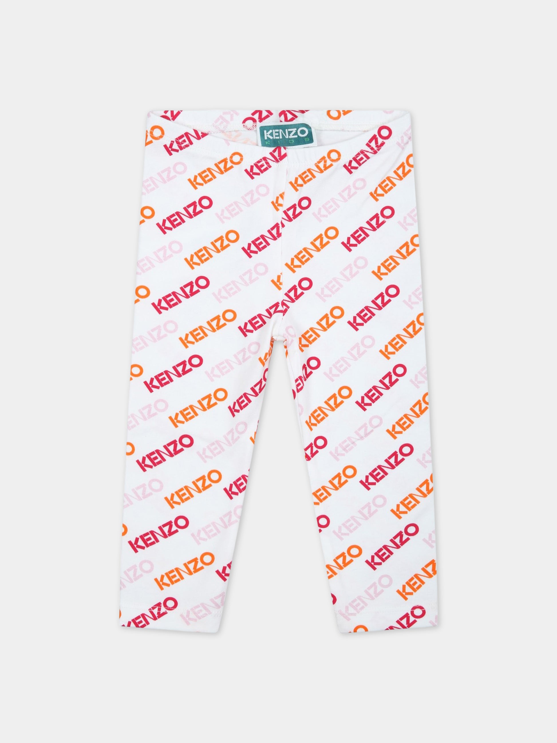 Leggings bianchi per neonata con logo multicolor,Kenzo Kids,K04216 10P