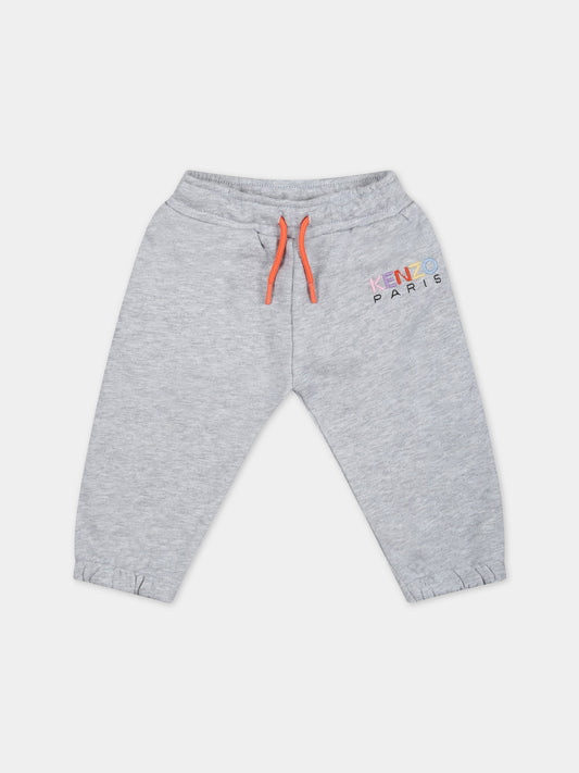 Pantaloni grigi da tuta per neonata con logo multicolor,Kenzo Kids,K04214 A41