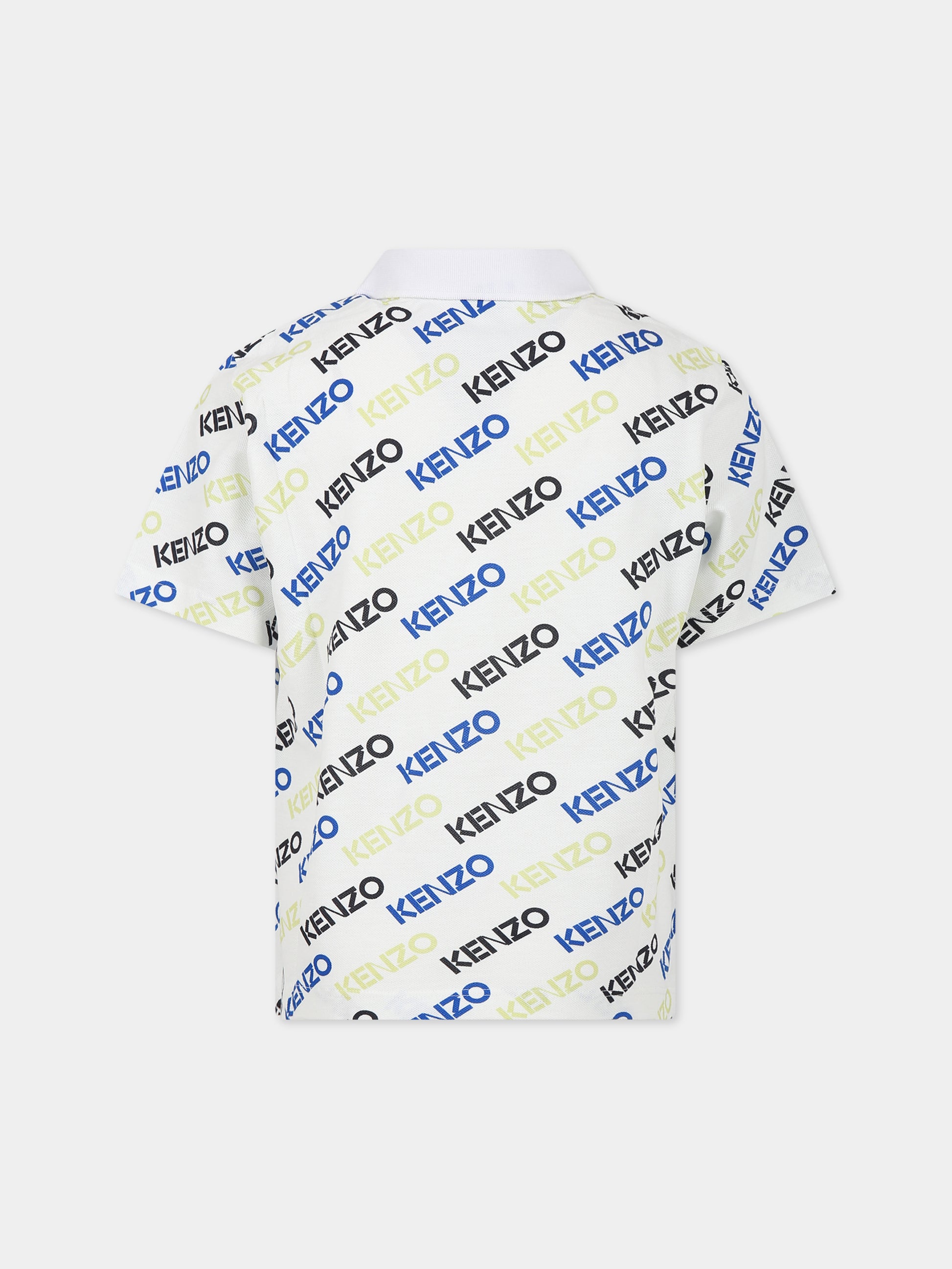 Polo bianca per bambino con logo multicolor,Kenzo Kids,K25798 10P