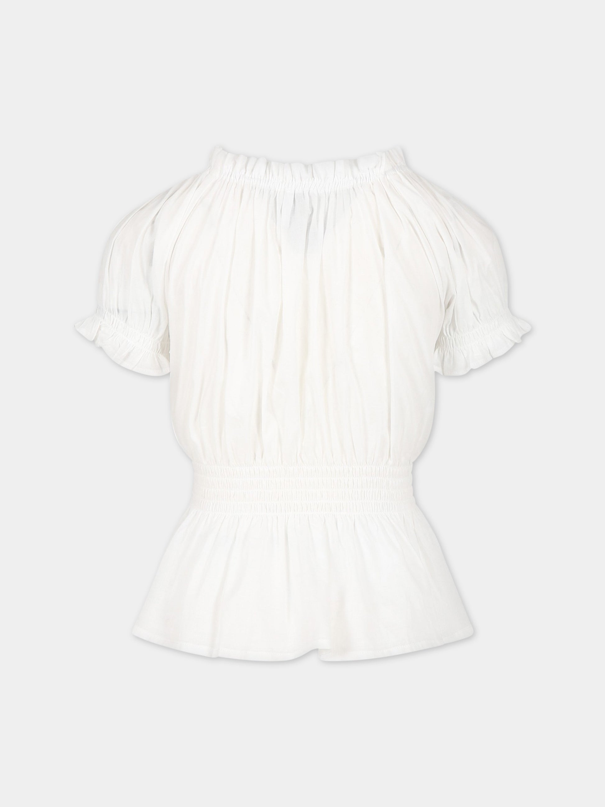 T-shirt bianca per bambina con logo,Ermanno Scervino Junior,SFCA036C CF537 0002