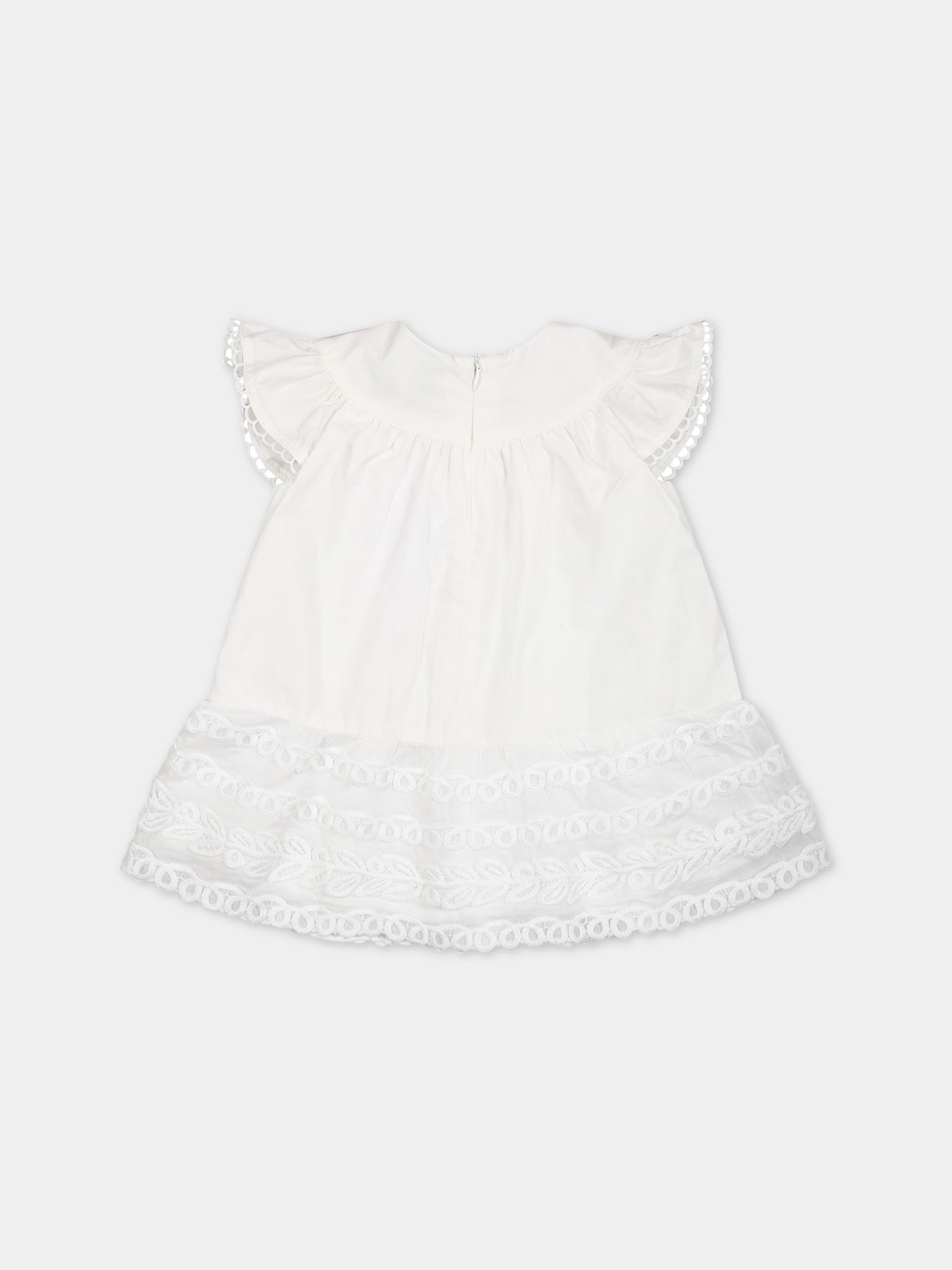 Vestito bianco per neonat con ricami e logo,Ermanno Scervino Junior,SBAB002C CA272 0001