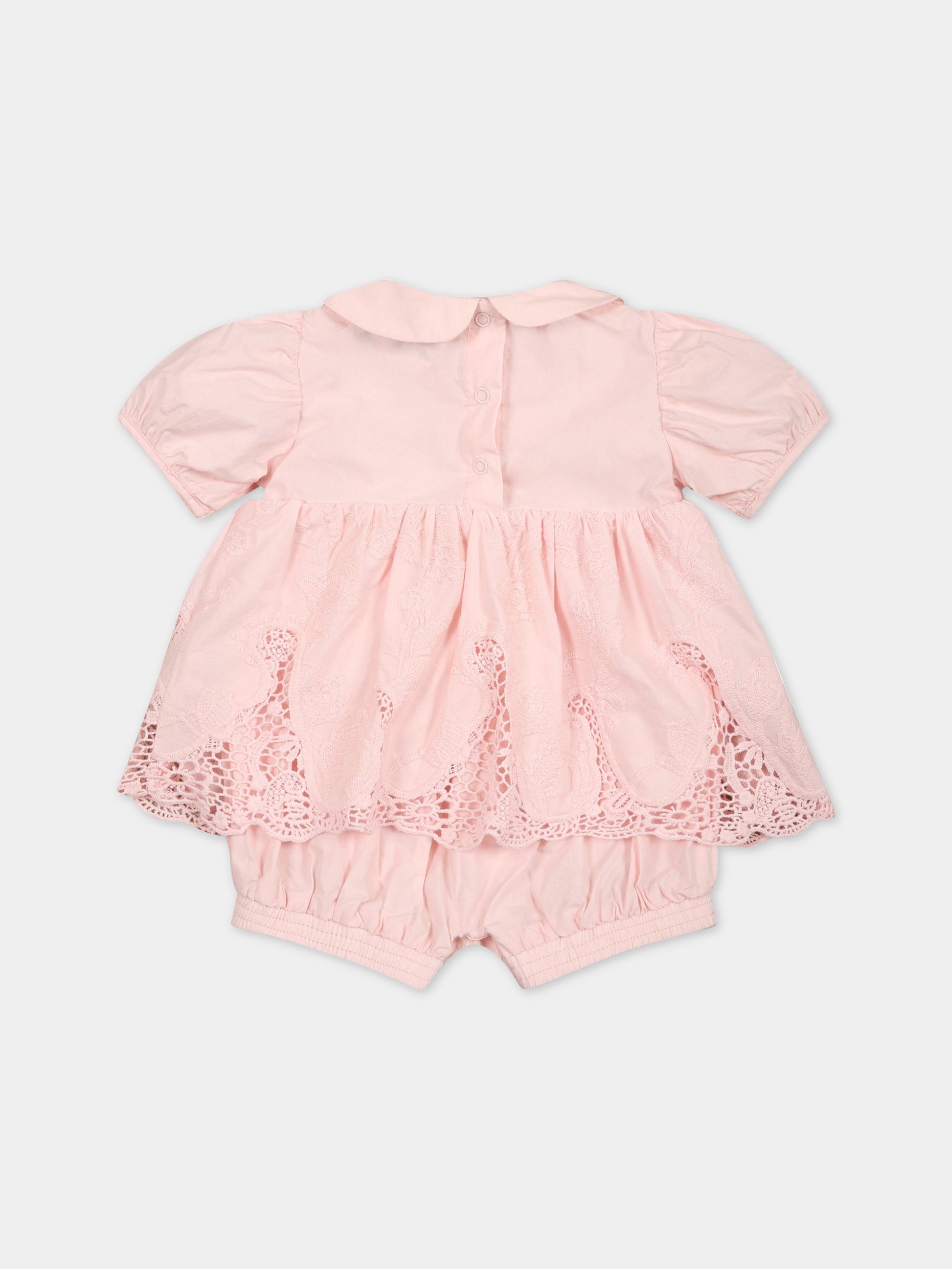 Pagliaccetto rosa per neonata con logo,Ermanno Scervino Junior,SNPG002C RI347 C001
