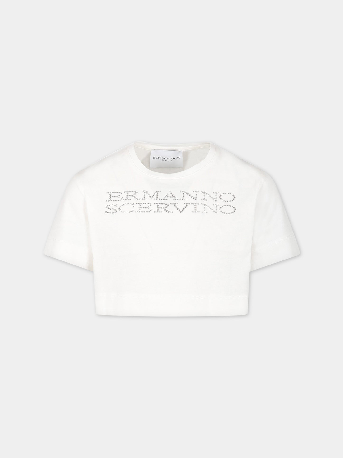 T-shirt bianca per bambina con logo,Ermanno Scervino Junior,SFTS063C JE200 0005