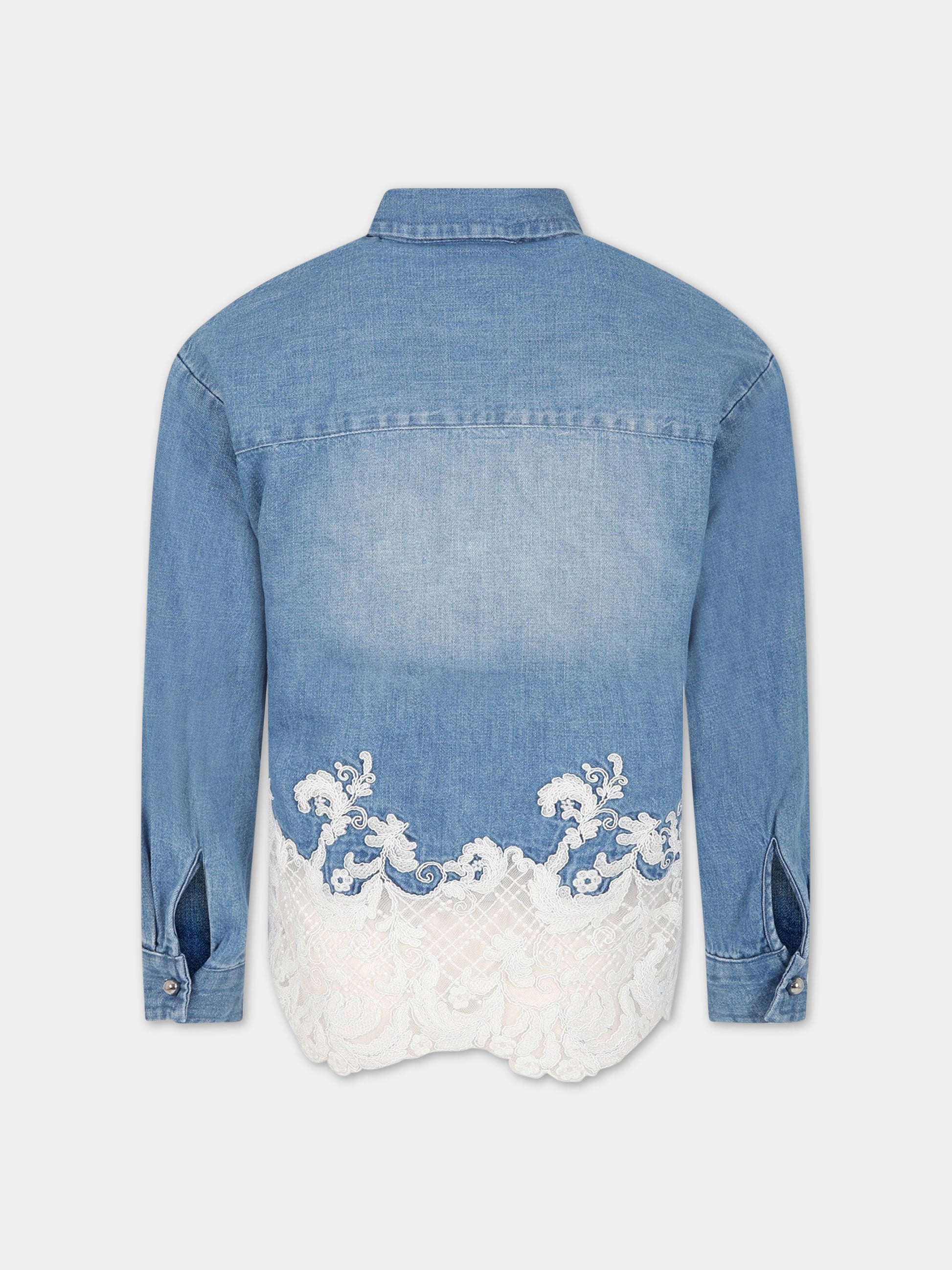 Camicia blu per bambina con logo,Ermanno Scervino Junior,SFCA040C DF020 4006