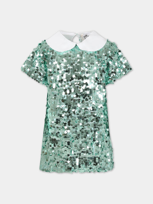 Vestito verde per bambina con paillettes,Douuod Kids,DS1B01 U0078 708