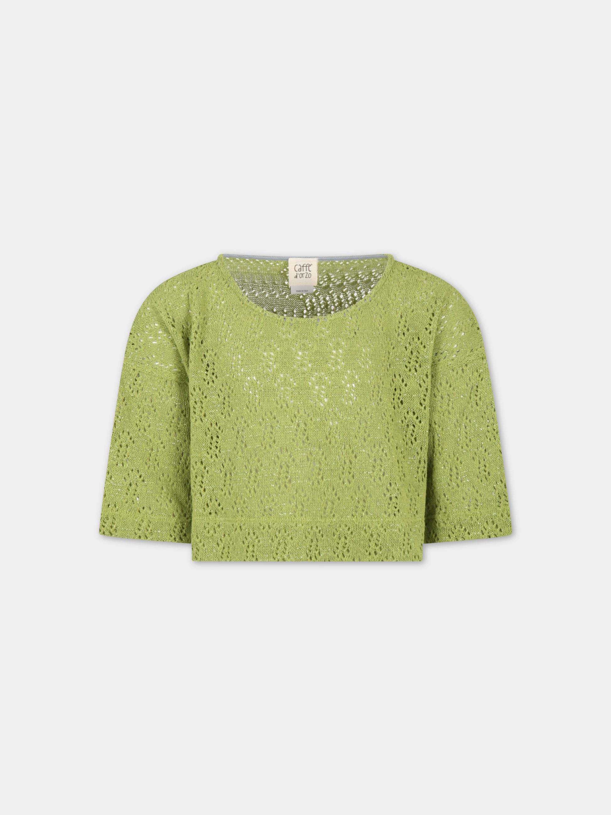 Maglione verde per bambina con dettagli in lurex,Caffe' D'orzo,ZS9A10 Q0009 785