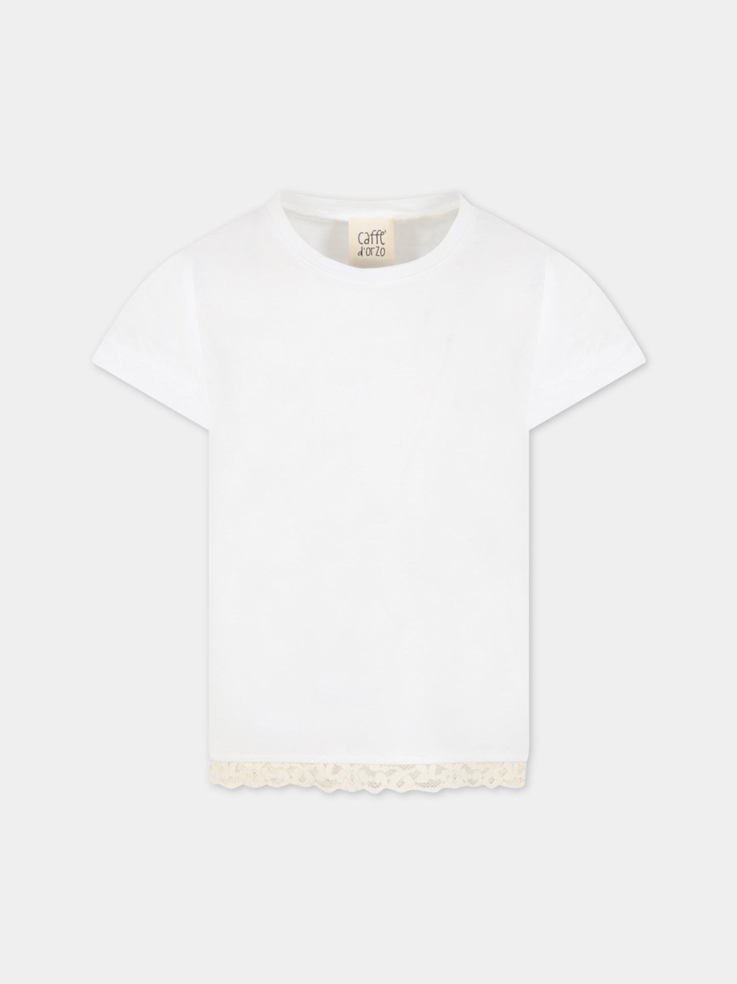 T-shirt bianca per bambina con dettagli in pizzo,Caffe' D'orzo,ZS8A21 J0269 101