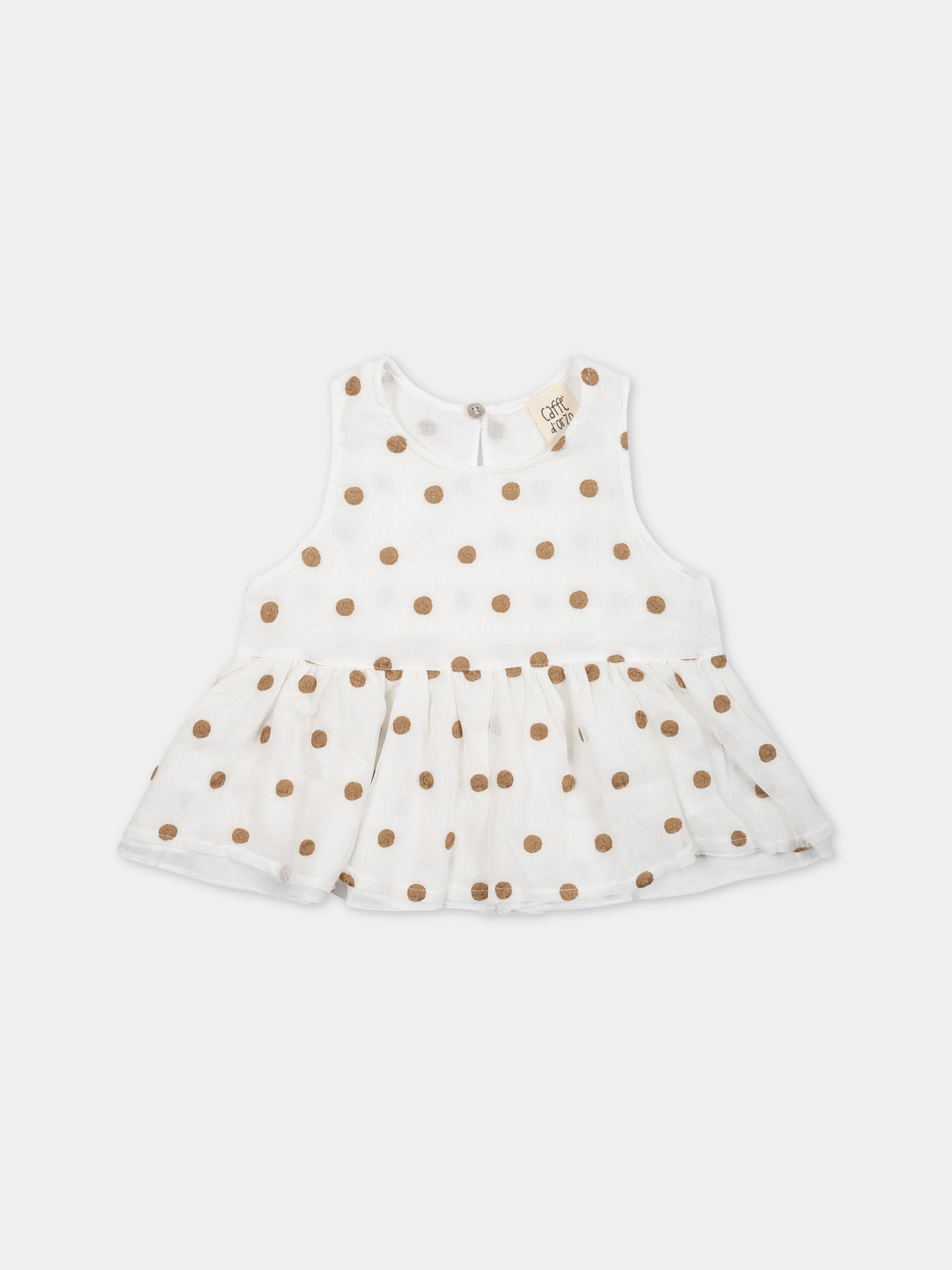 Vestito bianco per neonata con ricami all-over,Caffe' D'orzo,ZS5012 K0133 101MA