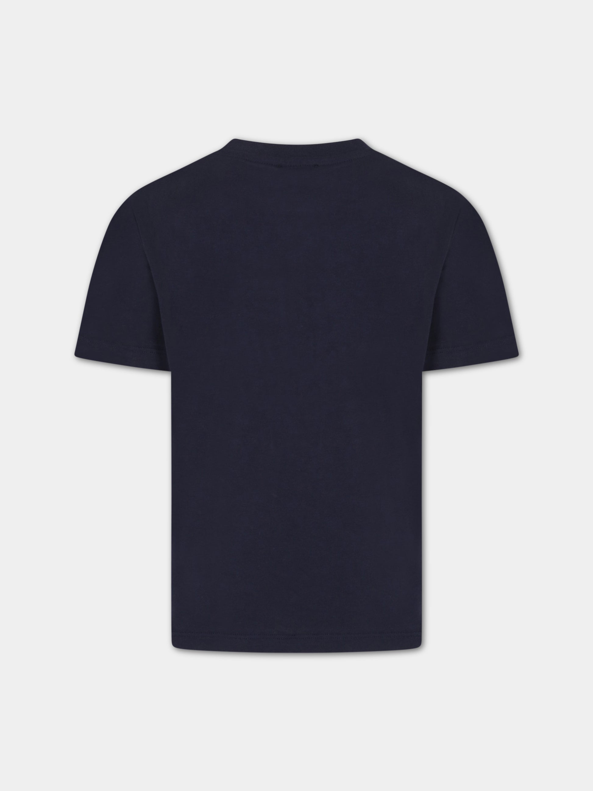 T-shirt blu per bambino con taschino e logo,Fay Kids,FS8P51 Z1173 621