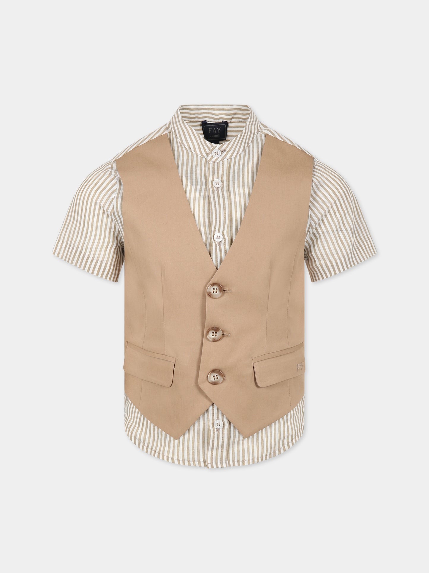 Camicia beige per bambino con logo,Fay Kids,FS5P61 I0148 101BG