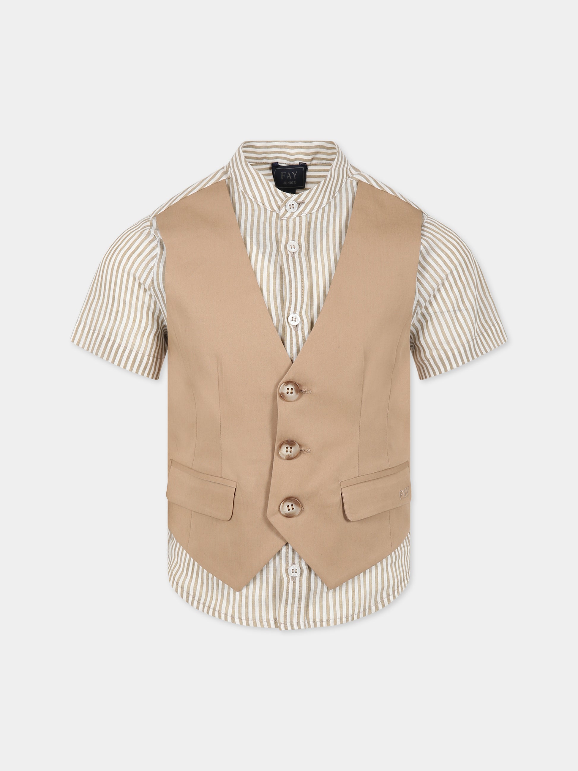 Camicia beige per bambino con logo,Fay Kids,FS5P61 I0148 101BG